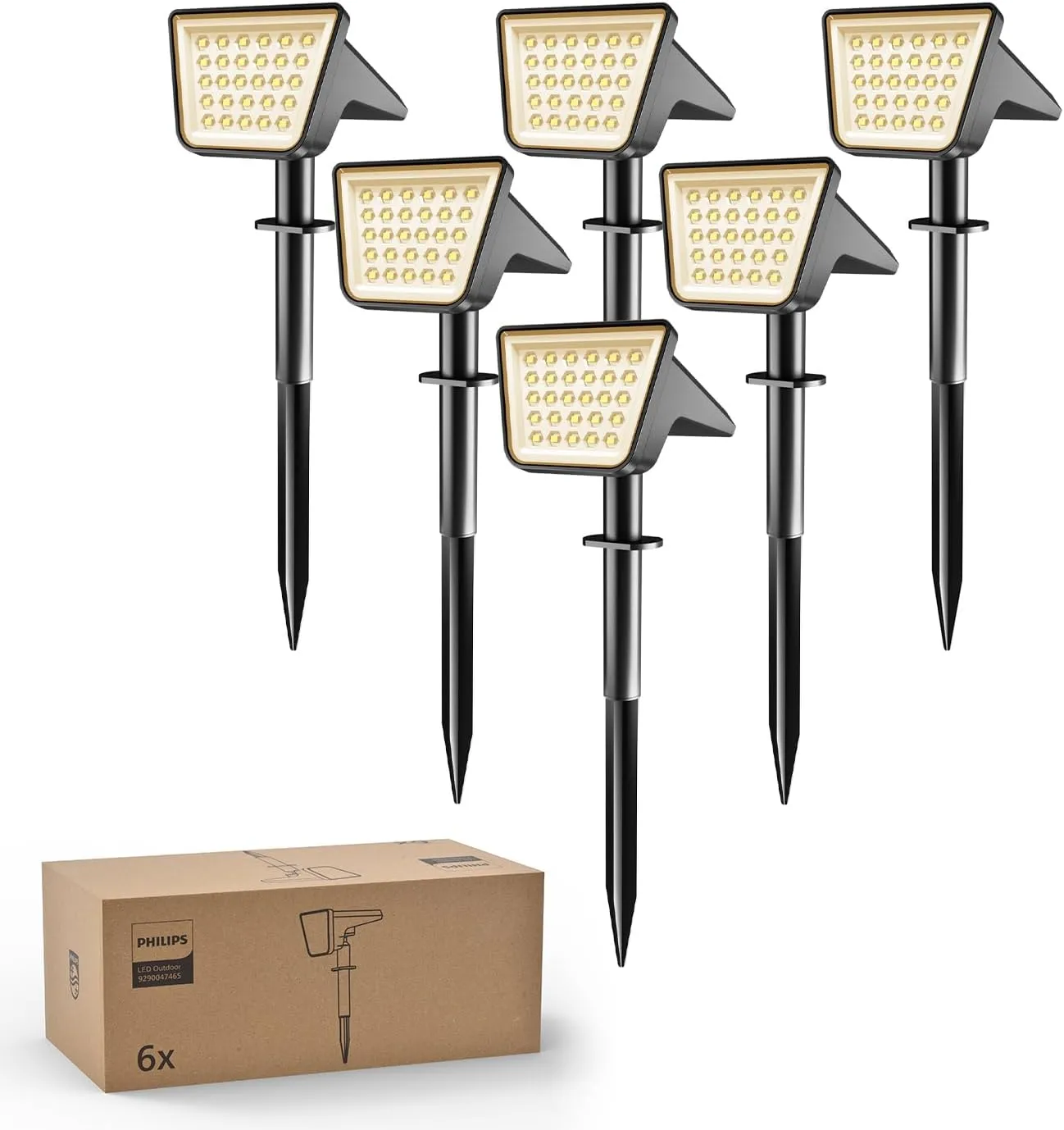 Philips Pack of 6 Solar Spotlights for Outdoor Garden, 28 LEDs, 3000 K Warm White, Solar Powered Landscape Lighting, Wa…