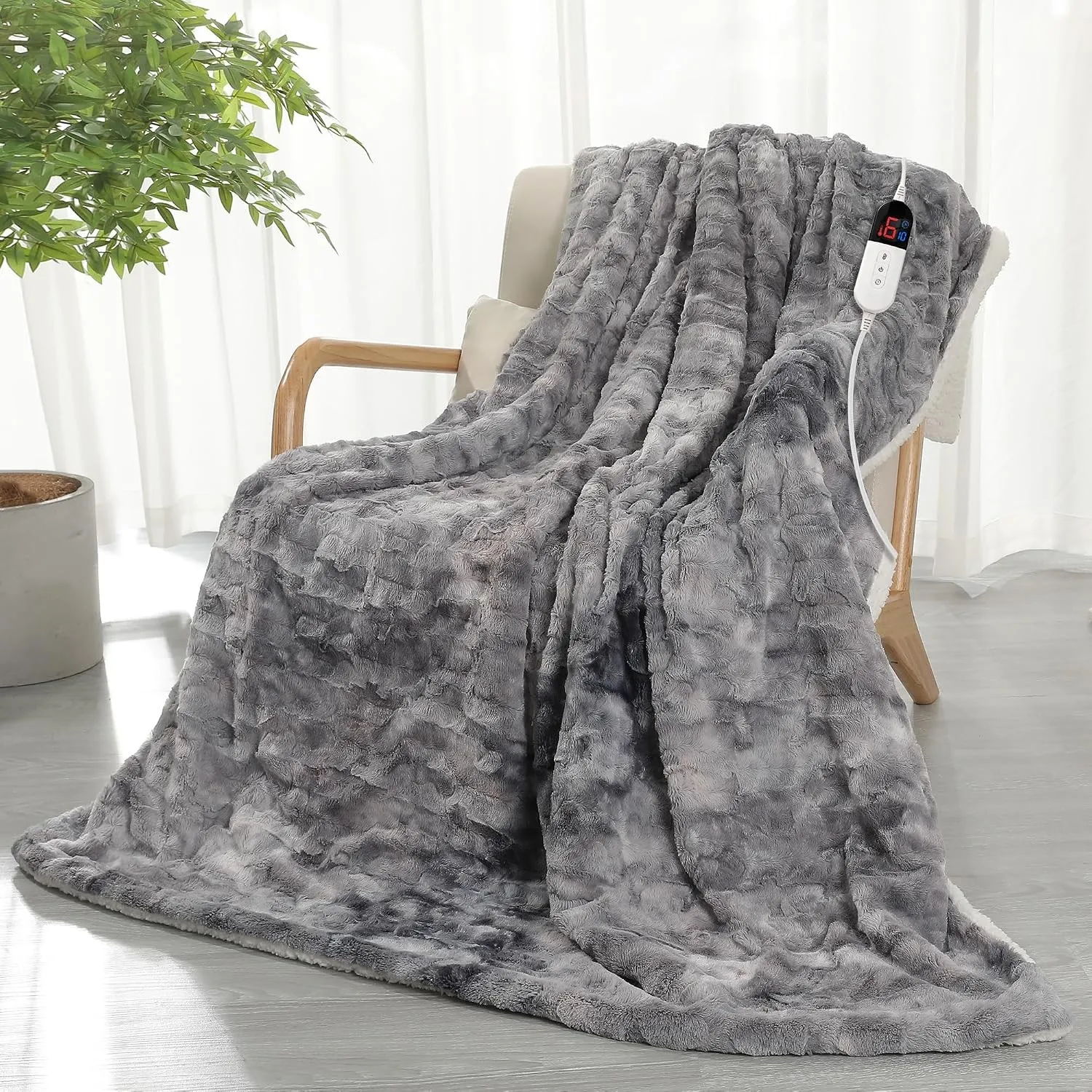 COZYTY Wärmedecke – Heizdecke Mit Abschaltautomatik 130×180cm, Grau-Schwarz