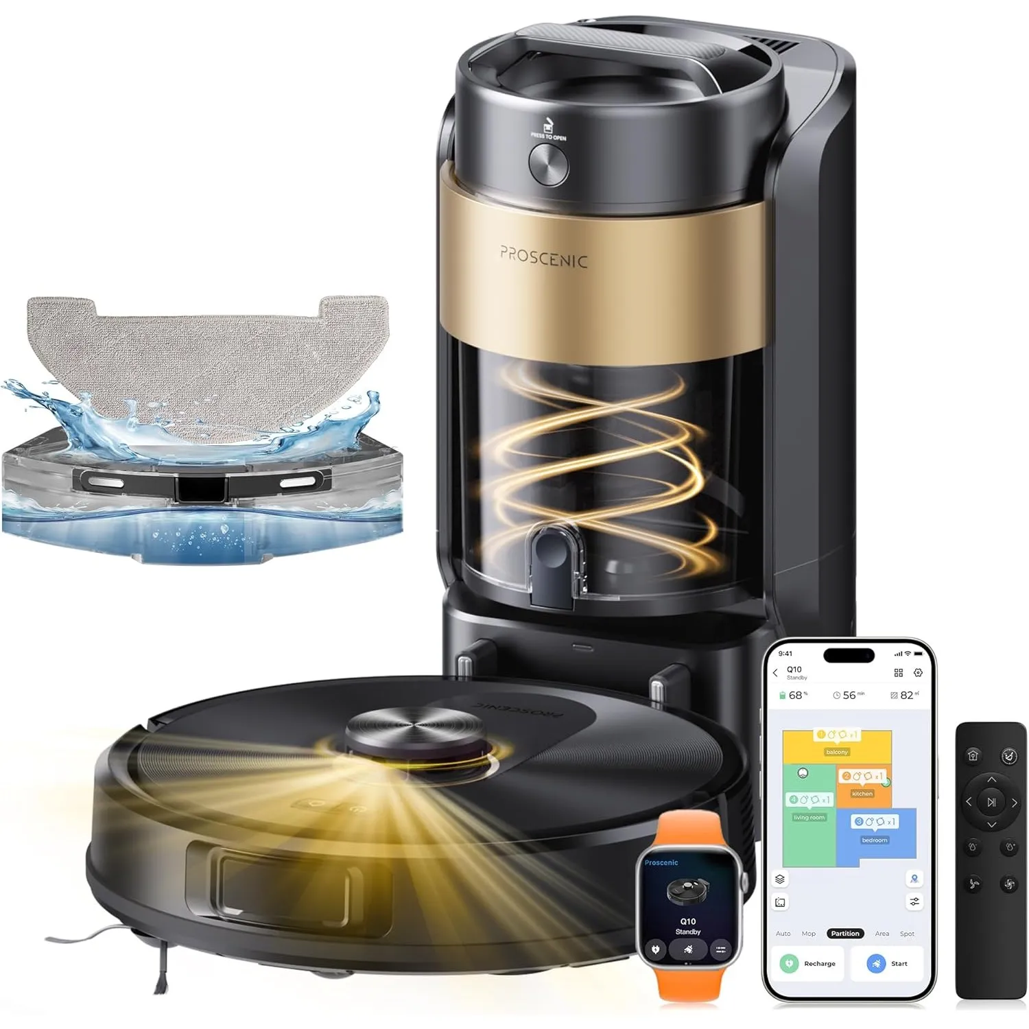 Proscenic Q20Plus Saugroboter mit Wischfunktion, 10000Pa 200min Staubsauger Roboter mit Beutellose Entleerungsstation, …