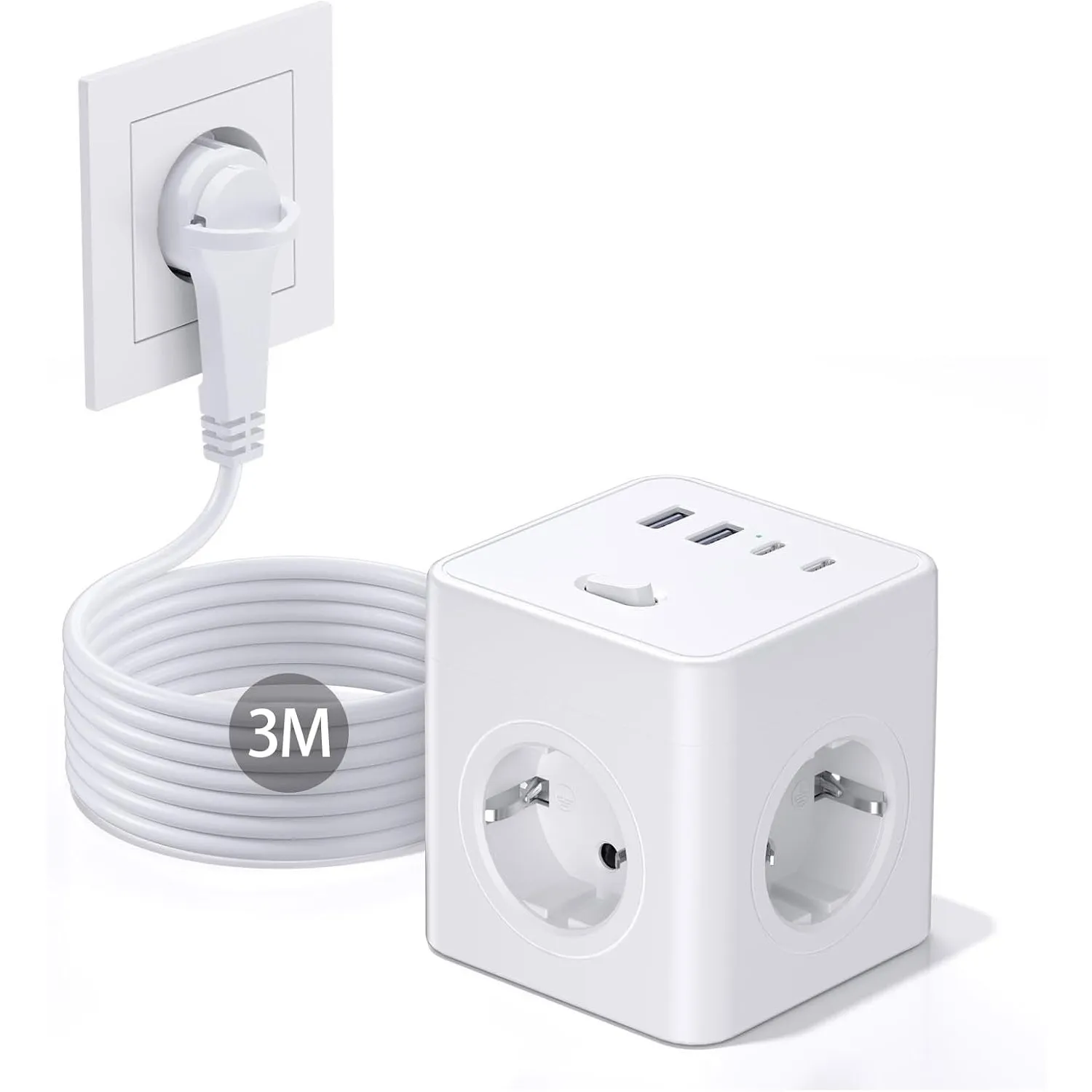 Steckdosenwürfel mit USB,8 in 1 Steckdosenleiste Flachstecker mit Schaltbar,4 Fach Steckdosenleiste mit 4 USB, Mehrfach…