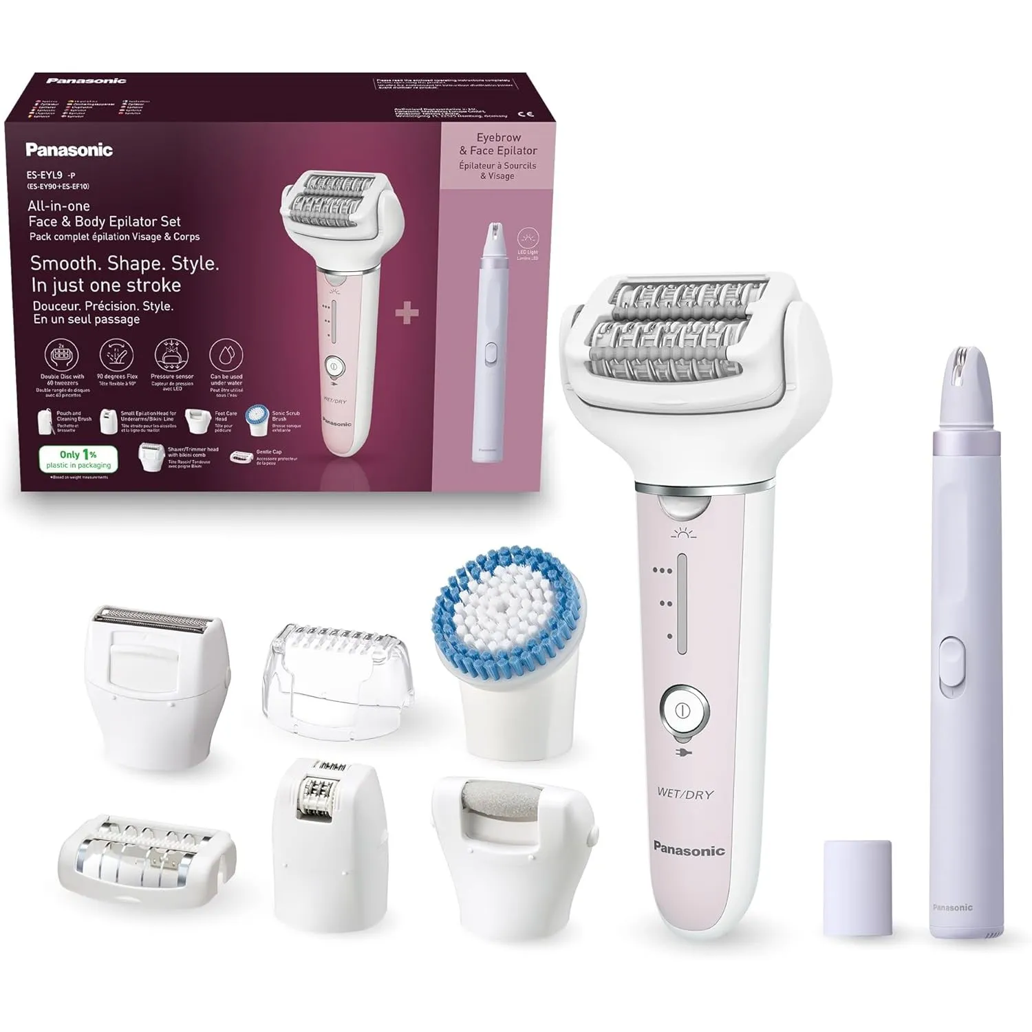Panasonic ES-EYL9-P503 Kabelloser Nass-/Trocken-Epilierer & Augenbrauen-/Gesichtshaar-Epilierer-Set für Damen, Kurzhaar…