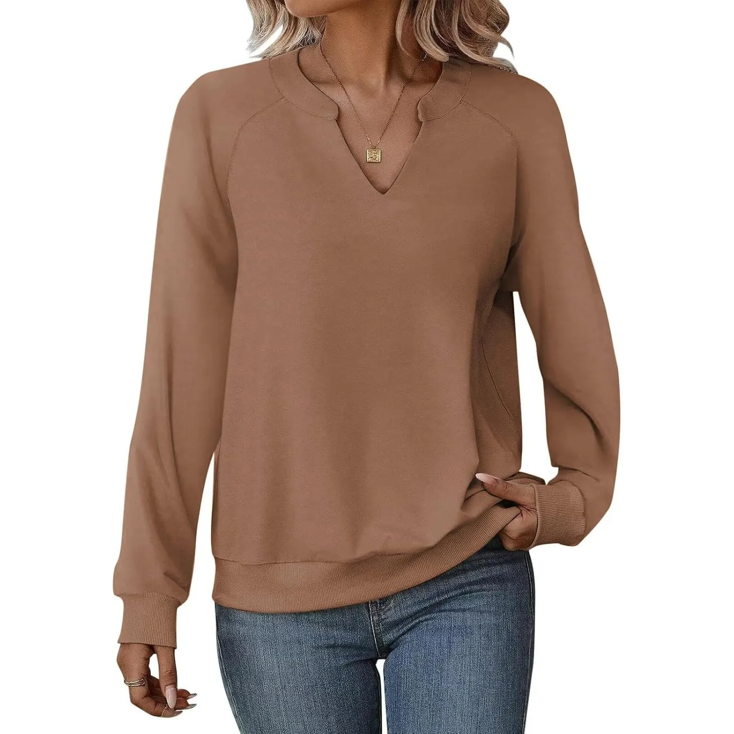 Cuptacc Pullover Damen Langarmshirt V-Ausschnitt Oberteile