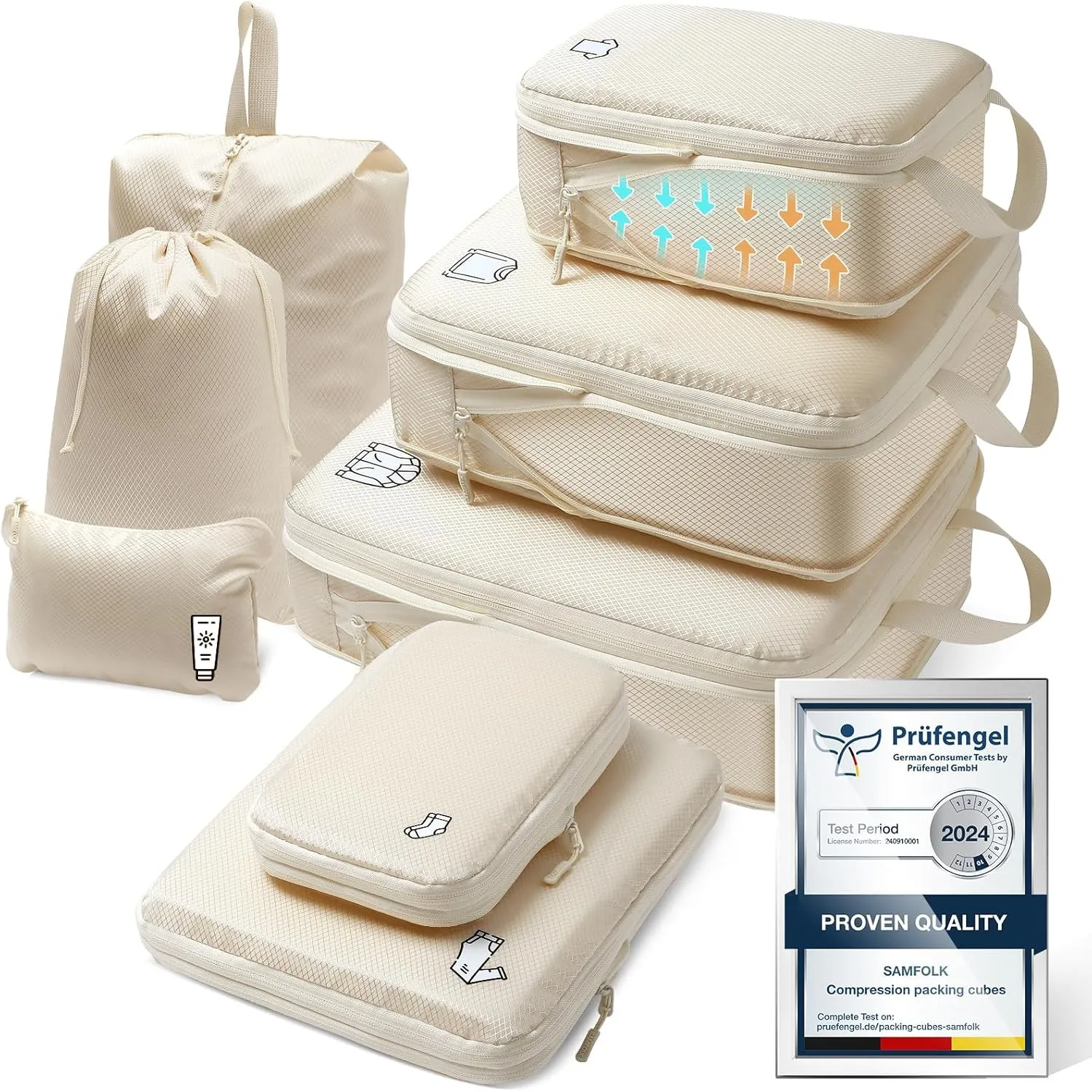 Packing Cubes Compression 8 Stück Koffer Organizer,Wasserdicht PackwüRfel Packtaschen Kompression, Travel essentials Fü…