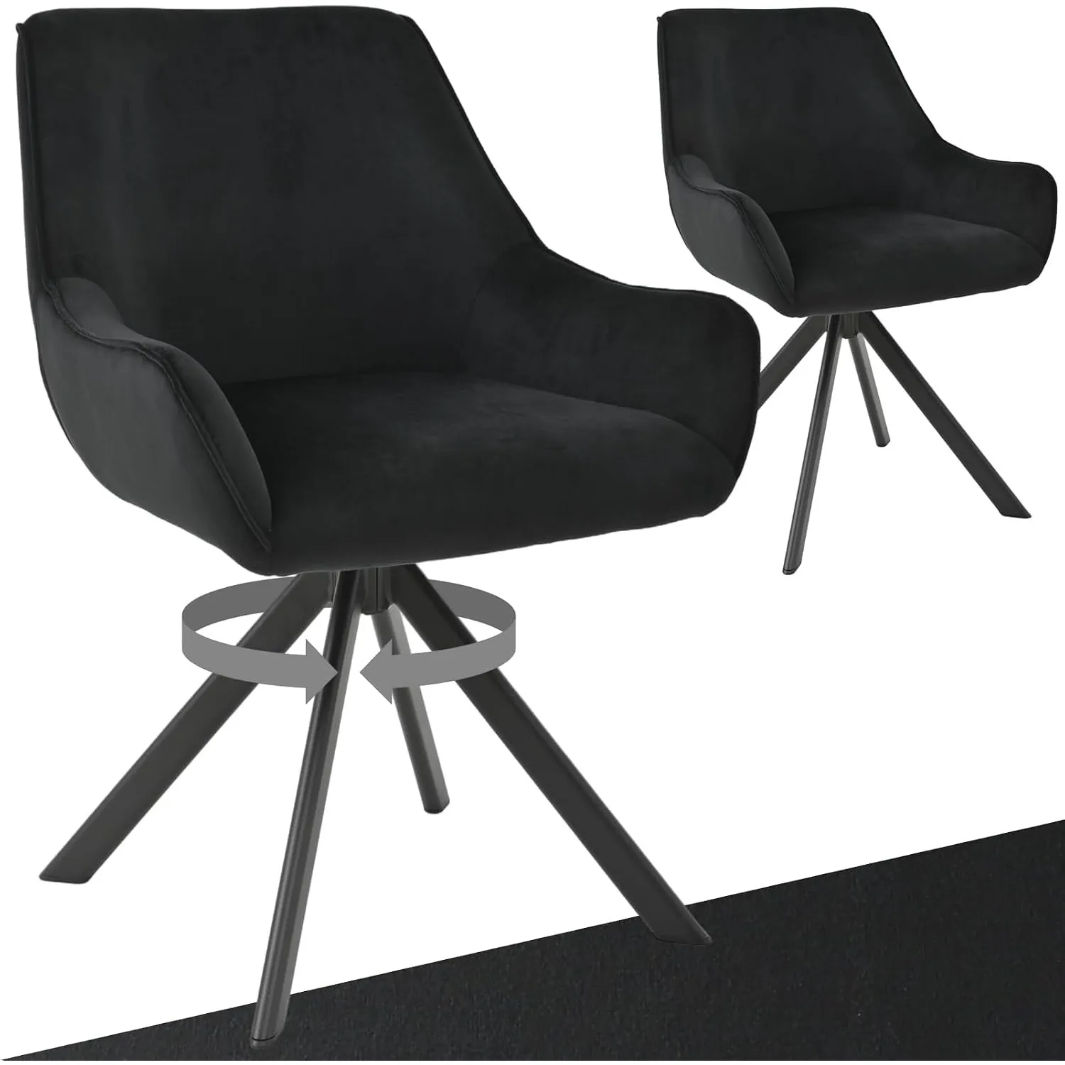 Esszimmerstühle Drehbar 2er Set mit Armlehne – 360°Drehbar Polsterstuhl Samt Modern Drehstuhl Küchenstuhl mit Metallges…