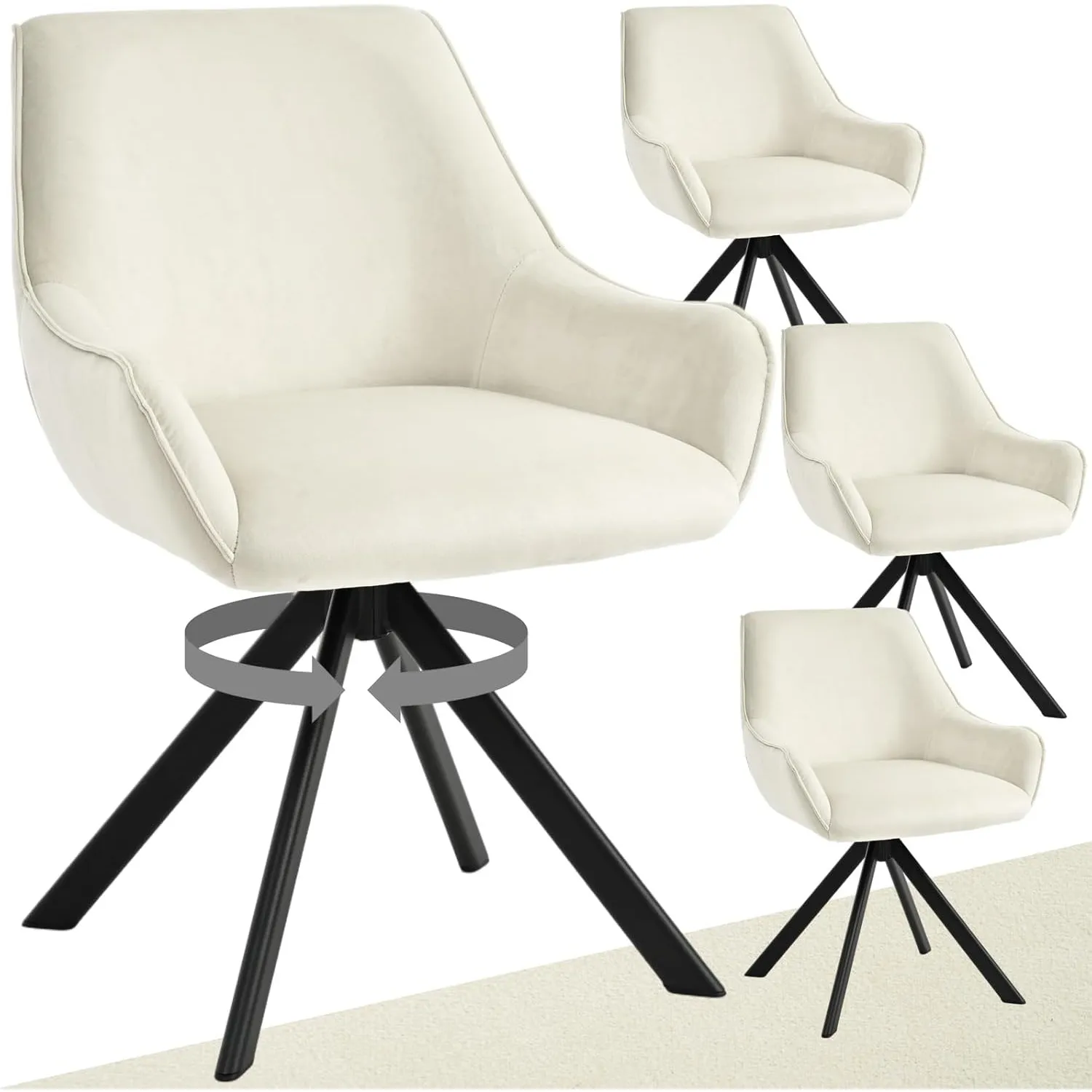 Esszimmerstühle Drehbar 4er Set mit Armlehne – 360°Drehbar Polsterstuhl Samt Modern Drehstuhl Küchenstuhl mit Metallges…