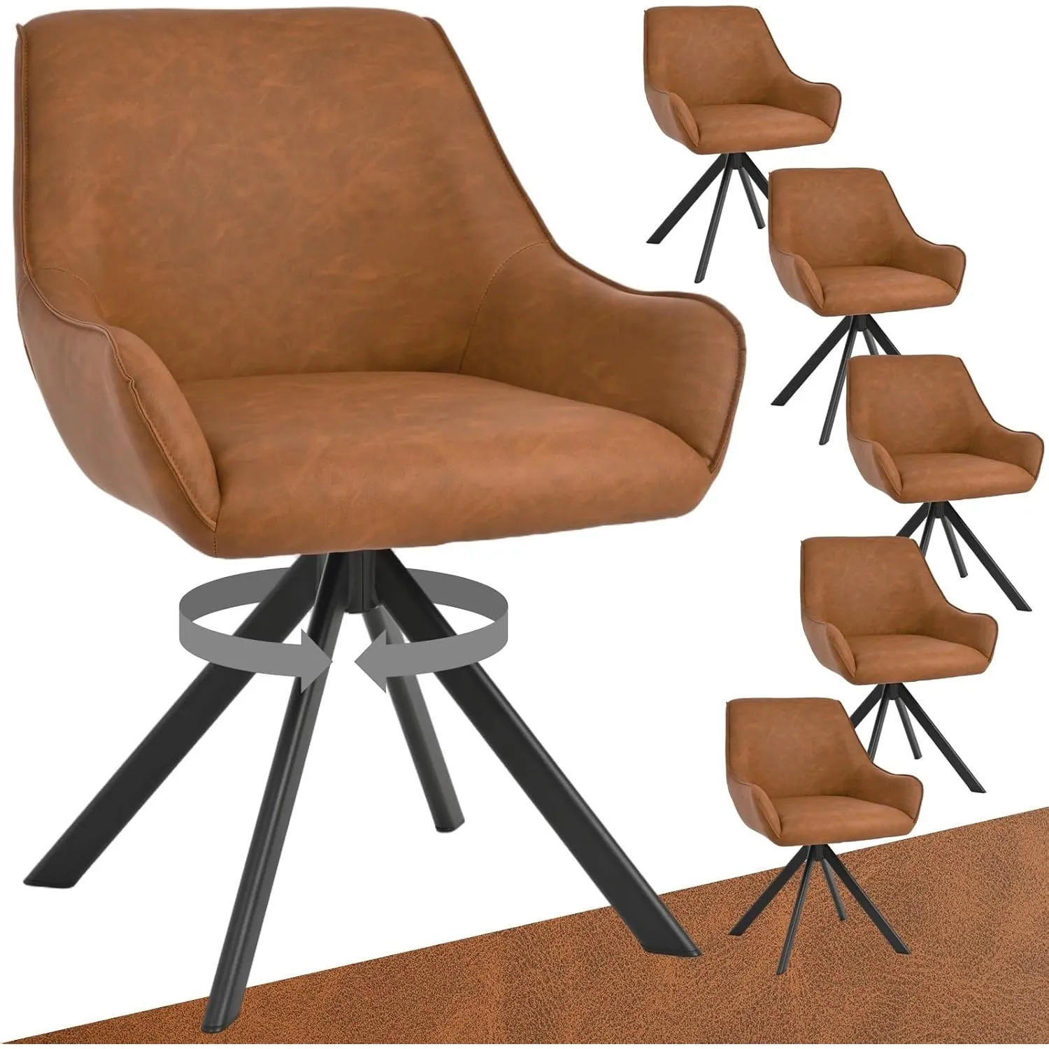 Esszimmerstühle Drehbar 6er Set mit Armlehne – 360°Drehbar Polsterstuhl PU-Leder Modern Drehstuhl Küchenstuhl mit Metal…