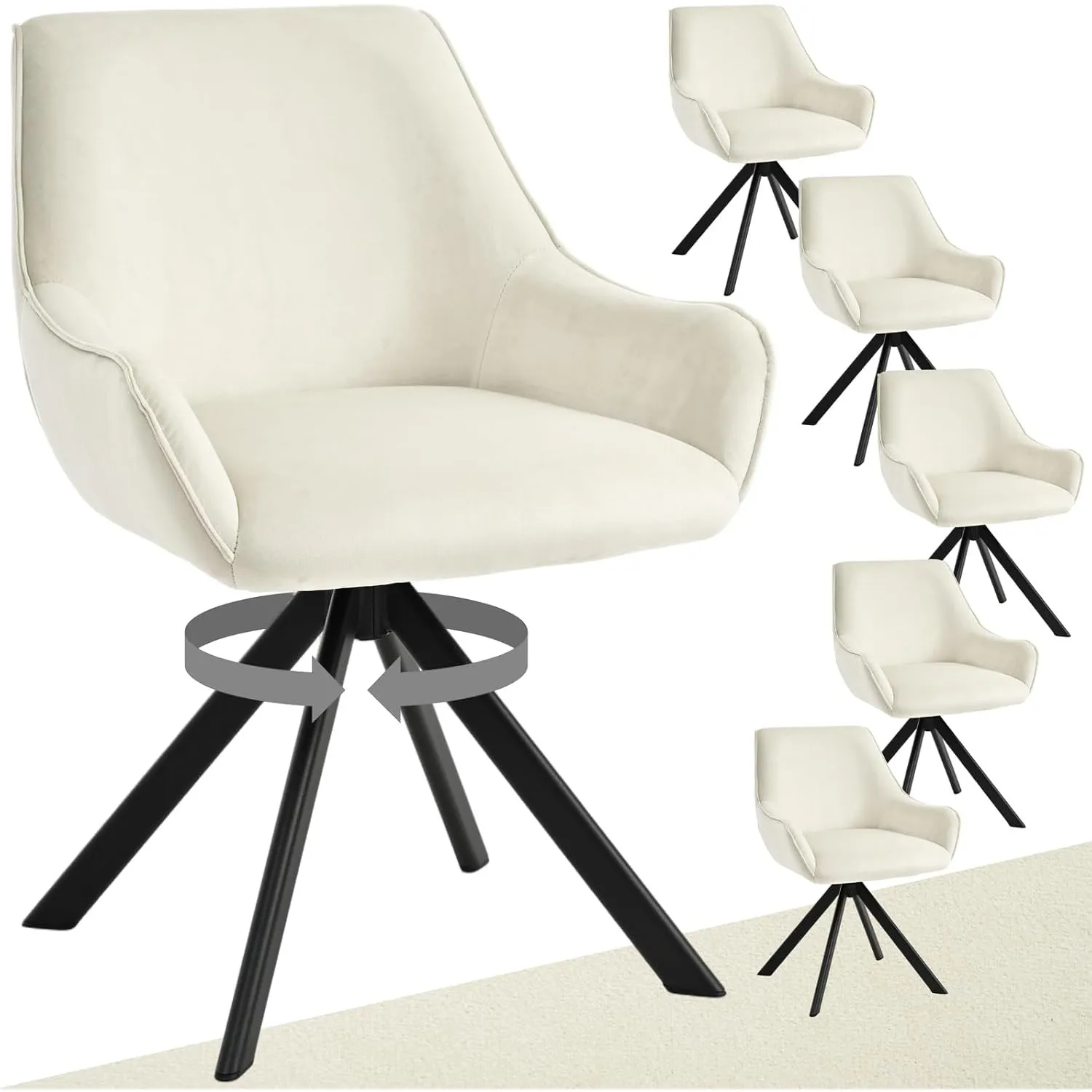 Esszimmerstühle Drehbar 6er Set mit Armlehne – 360°Drehbar Polsterstuhl Samt Modern Drehstuhl Küchenstuhl mit Metallges…