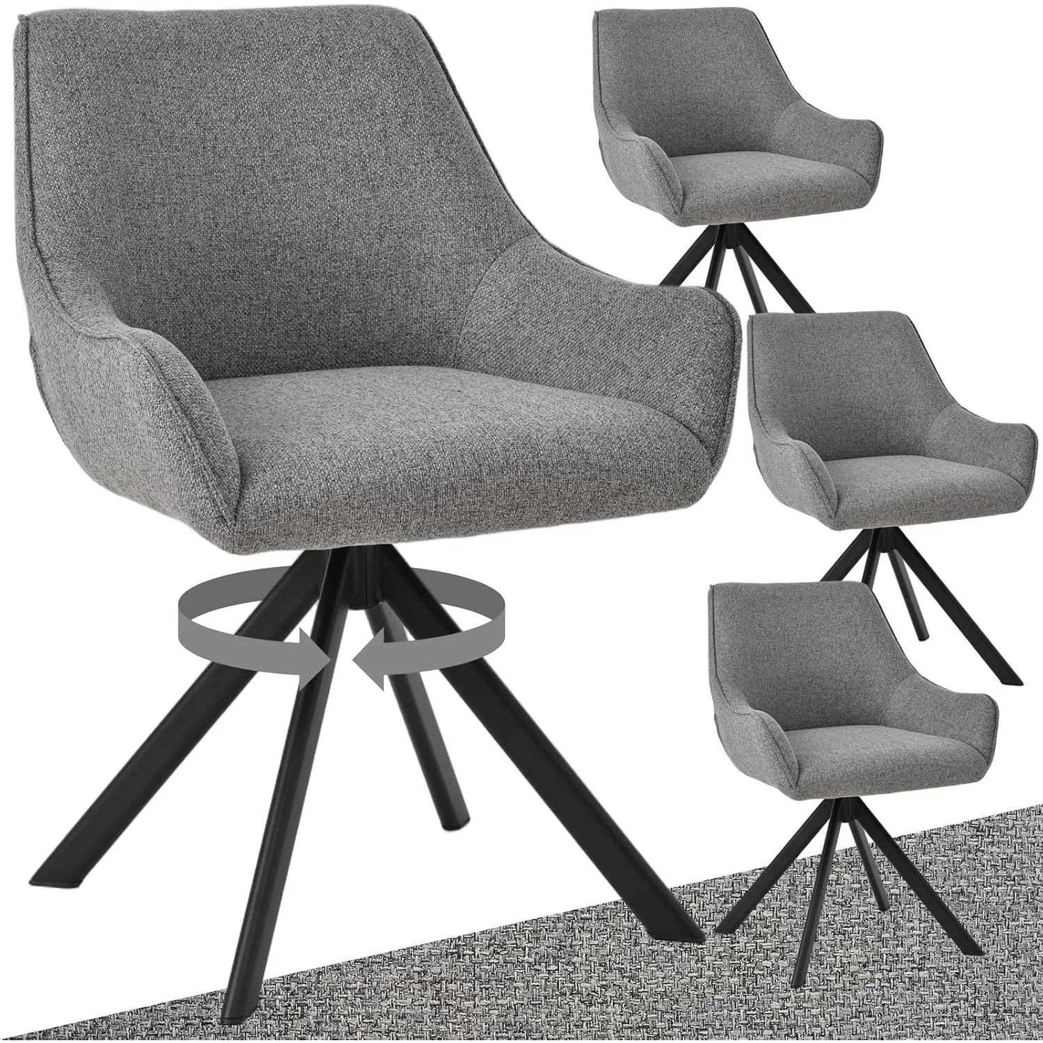 Esszimmerstühle Drehbar 4er Set mit Armlehne – 360°Drehbar Polsterstuhl Leinen Modern Drehstuhl Küchenstuhl mit Metallg…