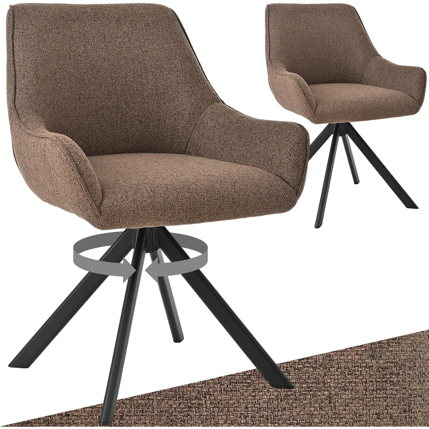 Esszimmerstühle Drehbar 2er Set mit Armlehne – 360°Drehbar Polsterstuhl Leinen Modern Drehstuhl Küchenstuhl mit Metallg…
