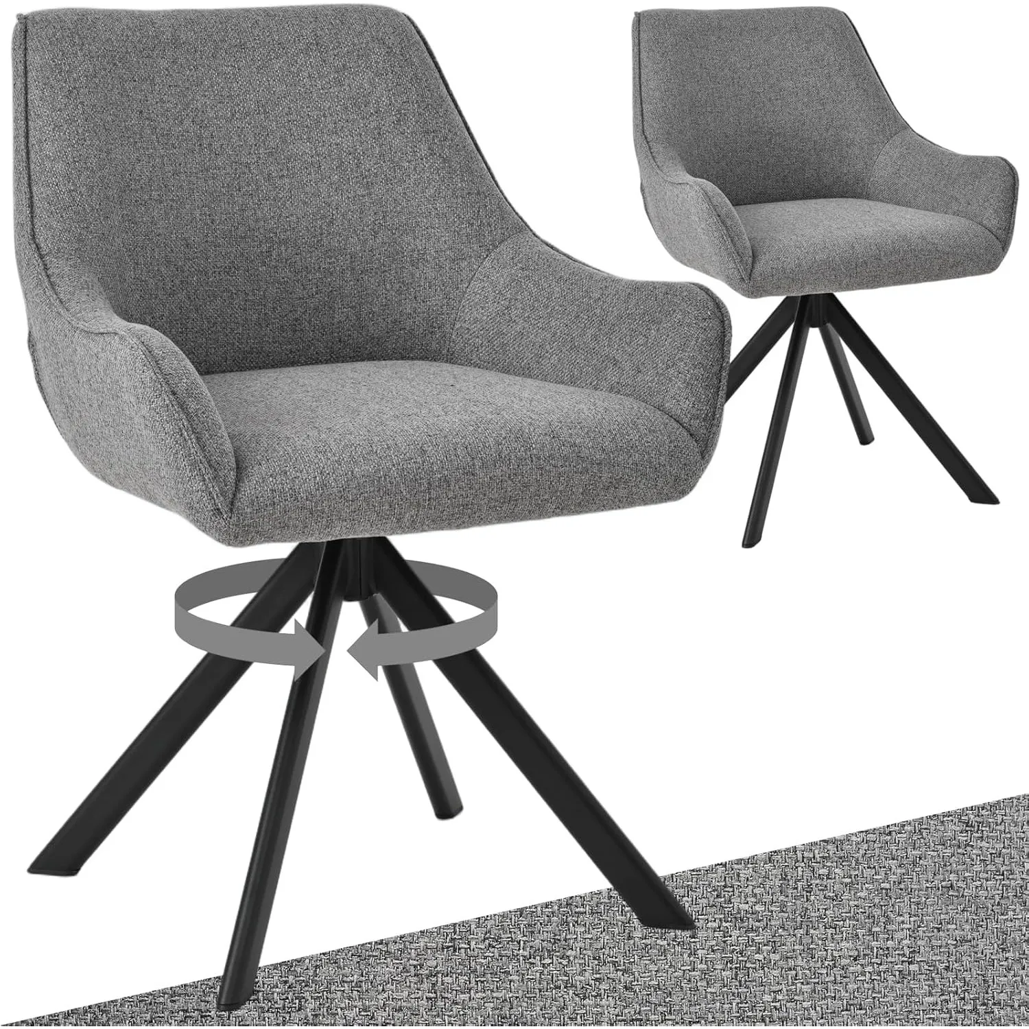 Esszimmerstühle Drehbar 2er Set mit Armlehne – 360°Drehbar Polsterstuhl Leinen Modern Drehstuhl Küchenstuhl mit Metallg…