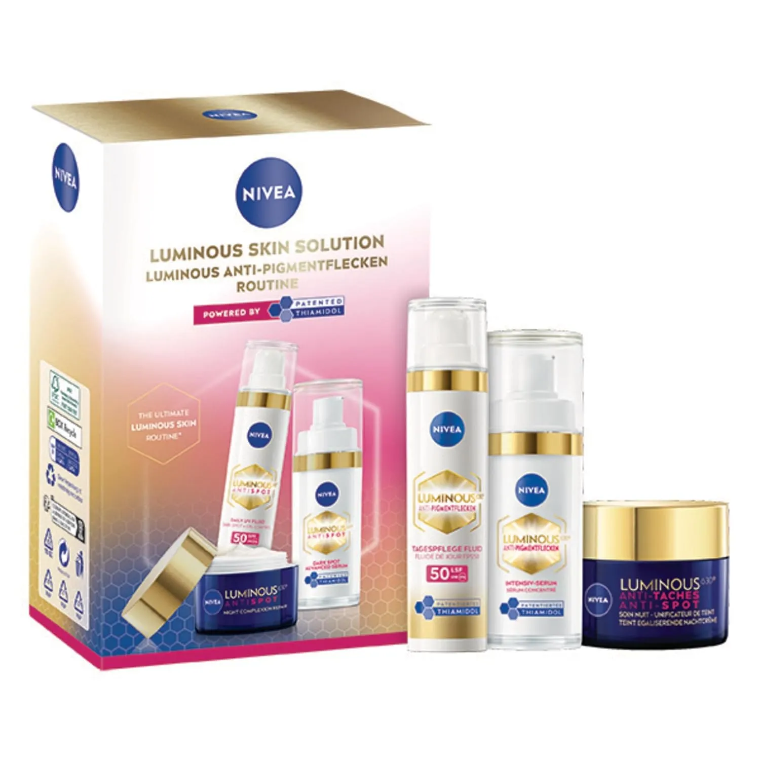 NIVEA LUMINOUS630 Gesichtspflege Set, Tagespflege (50 ml), Nachtcreme (50 ml) & Intensiv Serum (30 ml) gegen Pigmentfle…