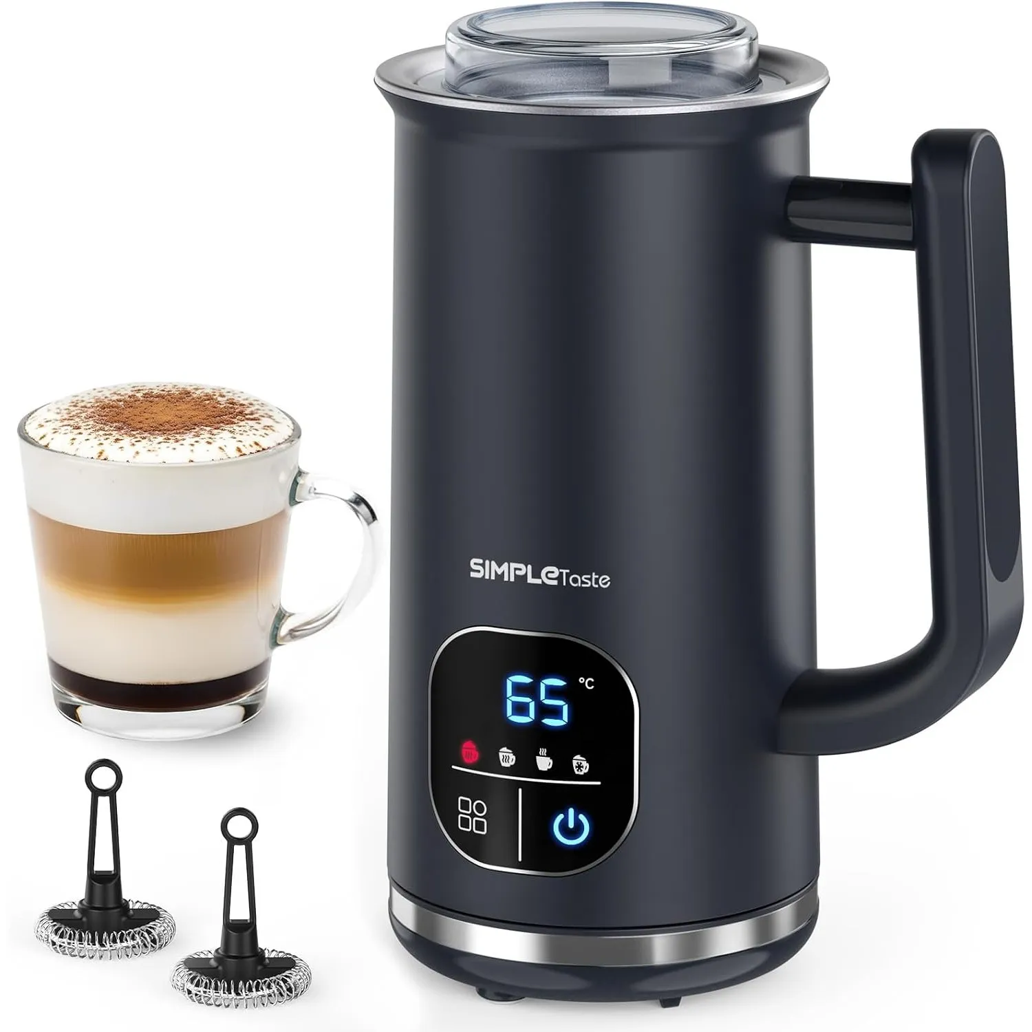 SIMPLETASTE Milchaufschäumer Elektrisch 4-in-1, Heißer & kalter Milchschaum, Milch erwärmen & Kakao, Antihaftbeschichtu…