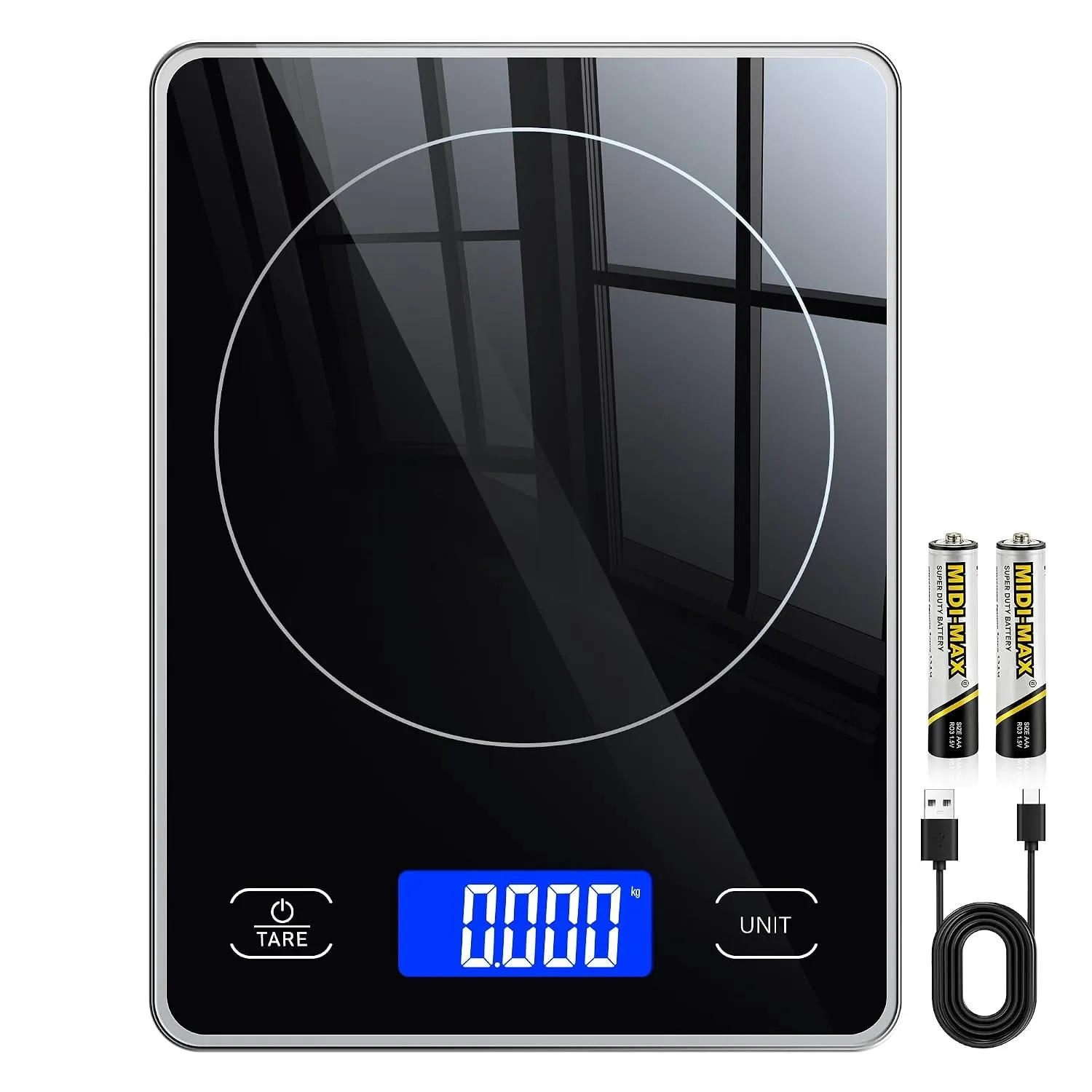 Küchenwaage Digital mit 15 kg Tragkraft, 5 Einheiten in g/ml/fl'oz, Präzise Waage Küche mit Großem Display, Dual Power …