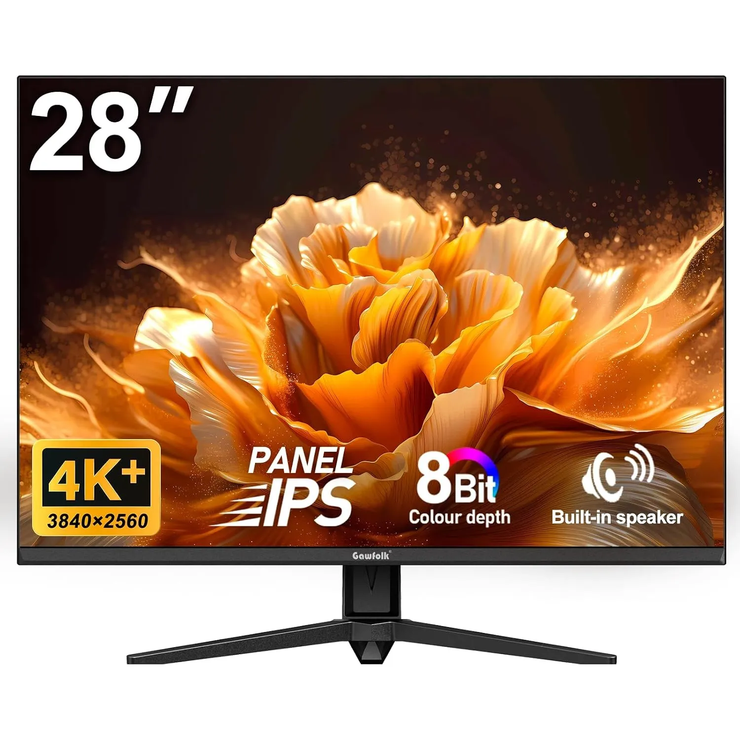 Gawfolk Gaming Monitor 28 Zoll 4K 60Hz IPS PC Bildschirm mit Lautsprecher