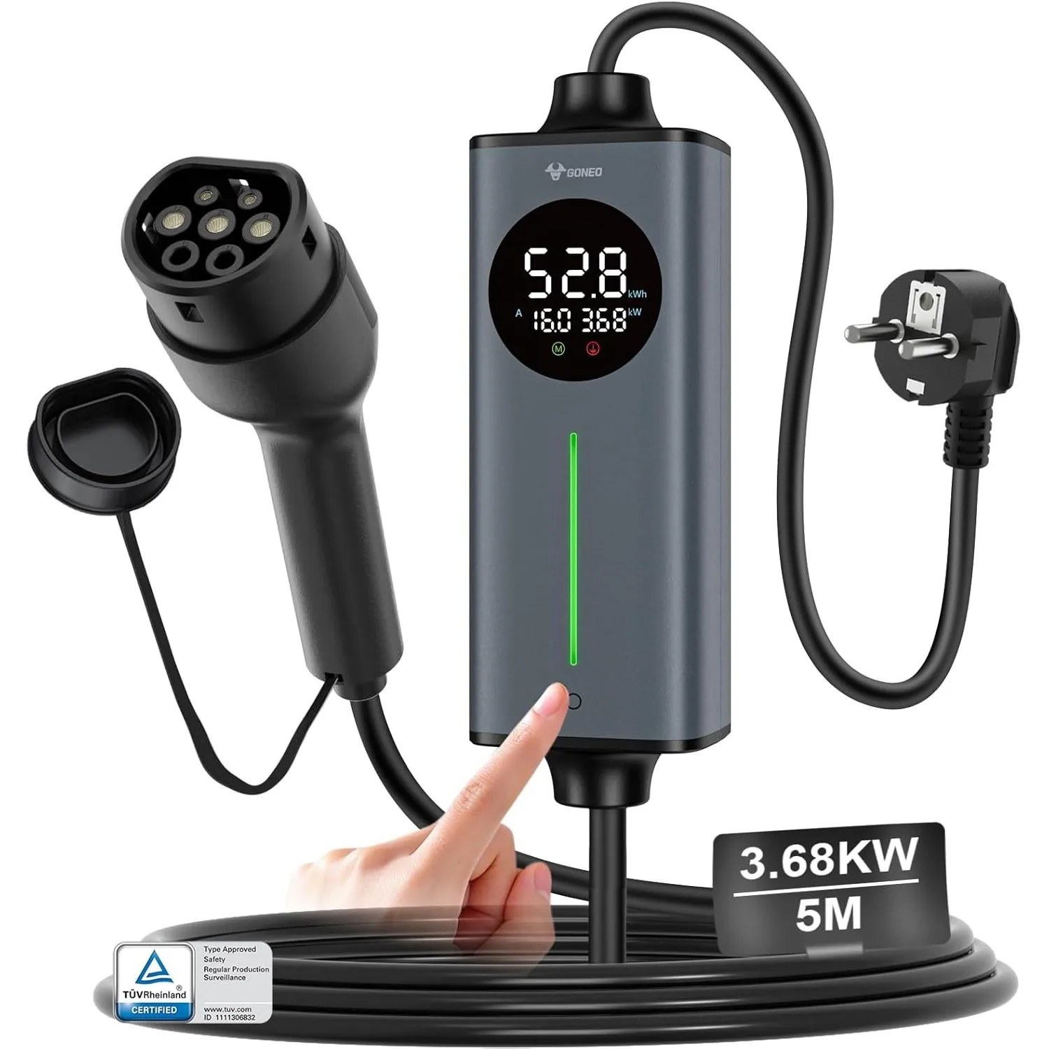 GONEO Typ 2 Ladekabel Schuko 3,68kW 16A 5M für Elektroauto & Plug-in Hybrid