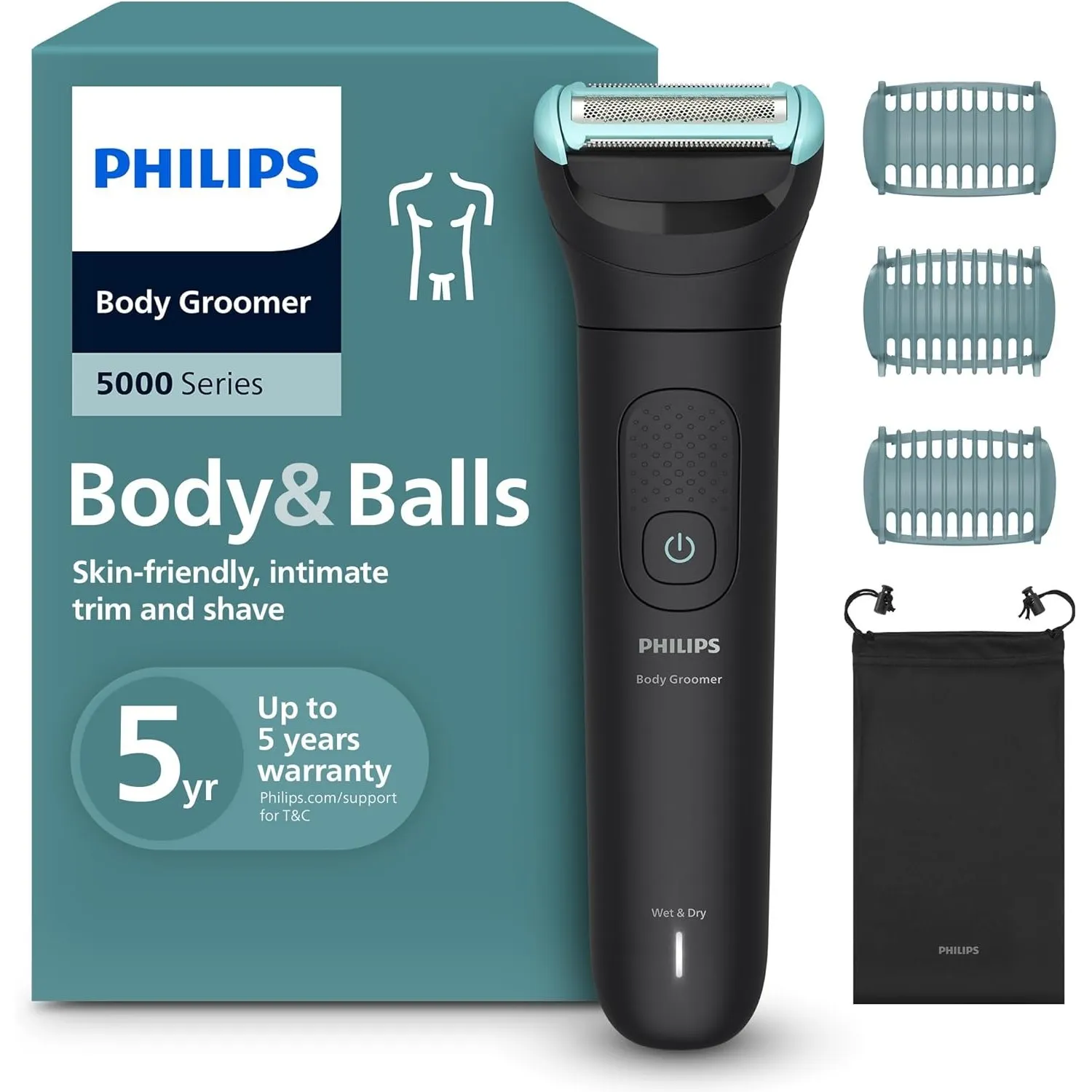 Philips Bodygroom Series 5000 – Trimmer für Männer mit Rasiersystem mit Dreifachschutz, auch zur Nutzung im Intimbereic…