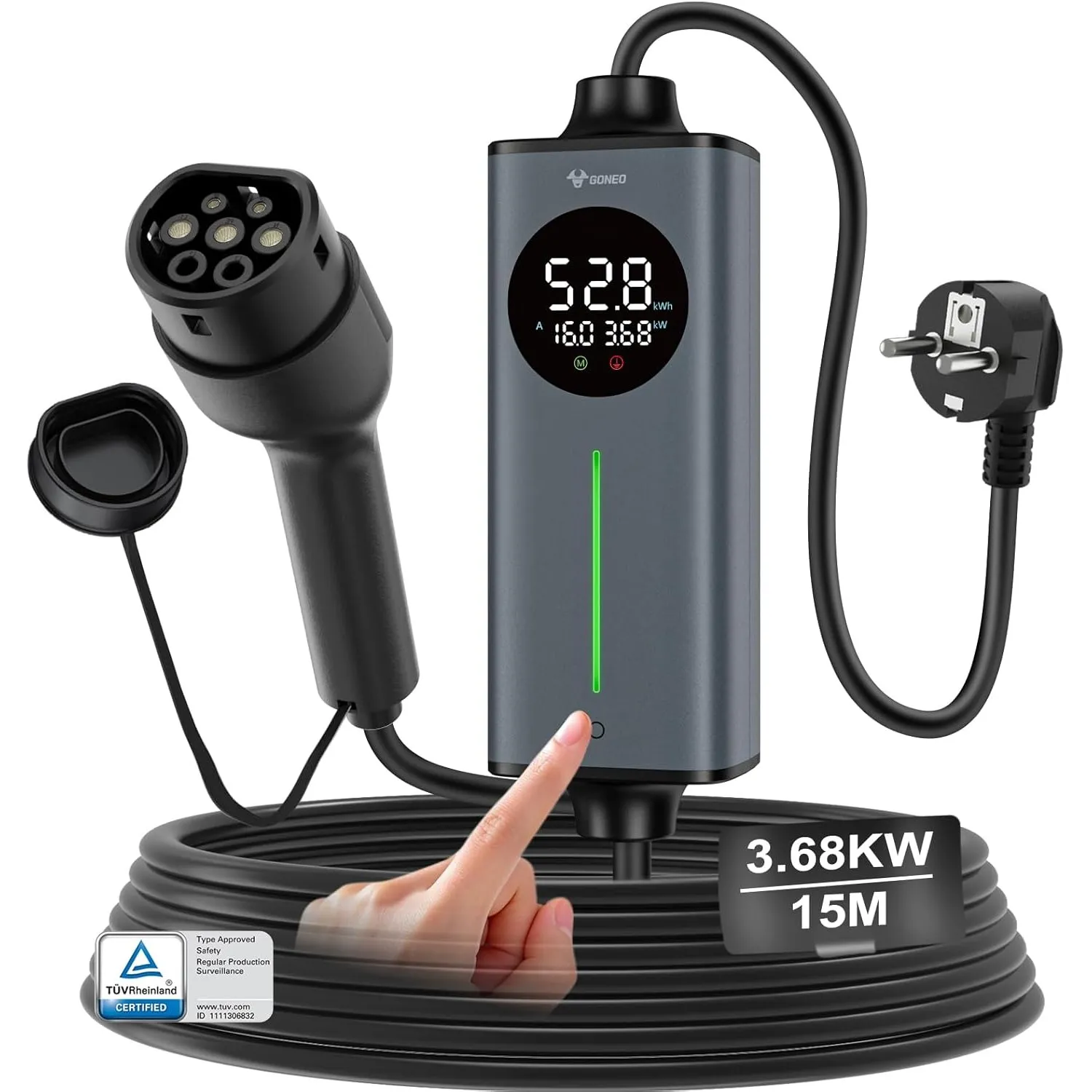 GONEO E-Auto Ladekabel Typ 2 Schuko 230V 15m EV-Ladegerät & Notladekabel