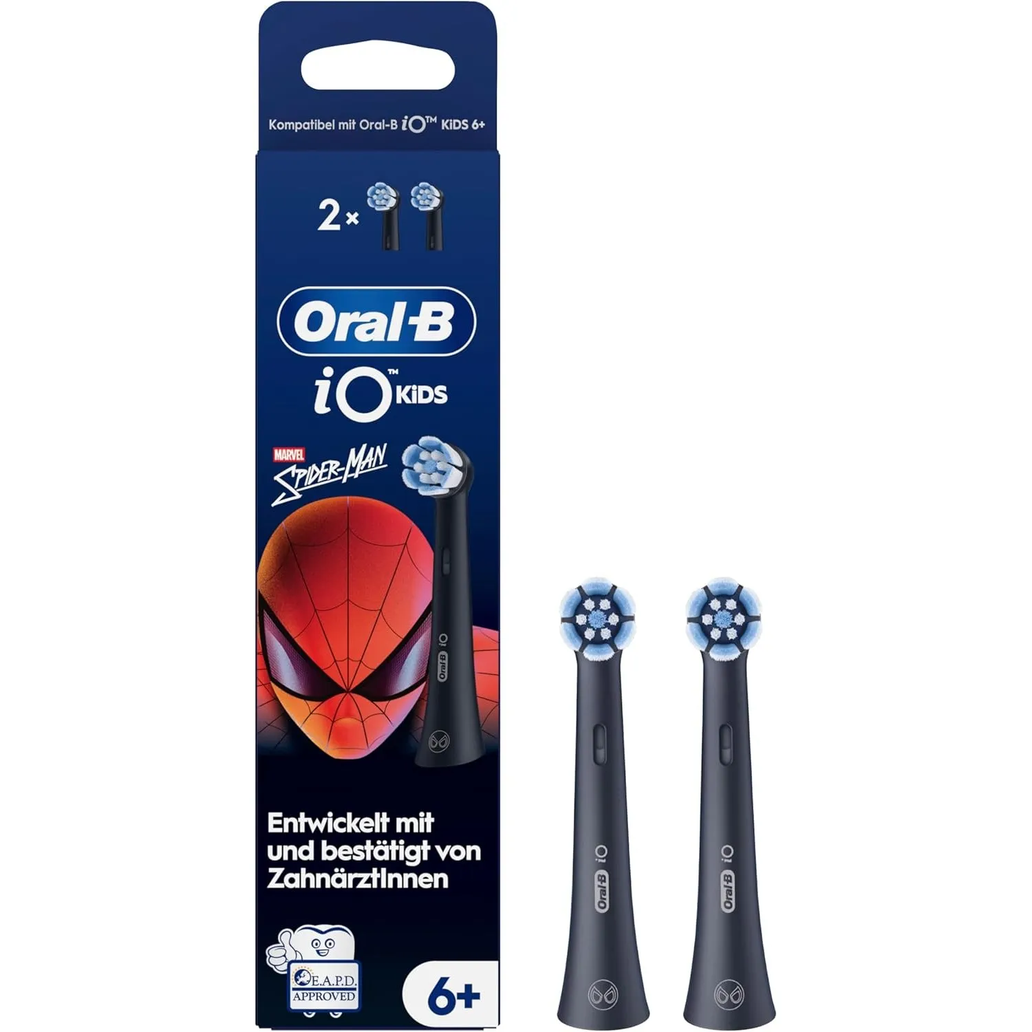 Oral-B iO Aufsteckbürsten Kids 6+ Marvel Spiderman, Schwarz, 2 Stück
