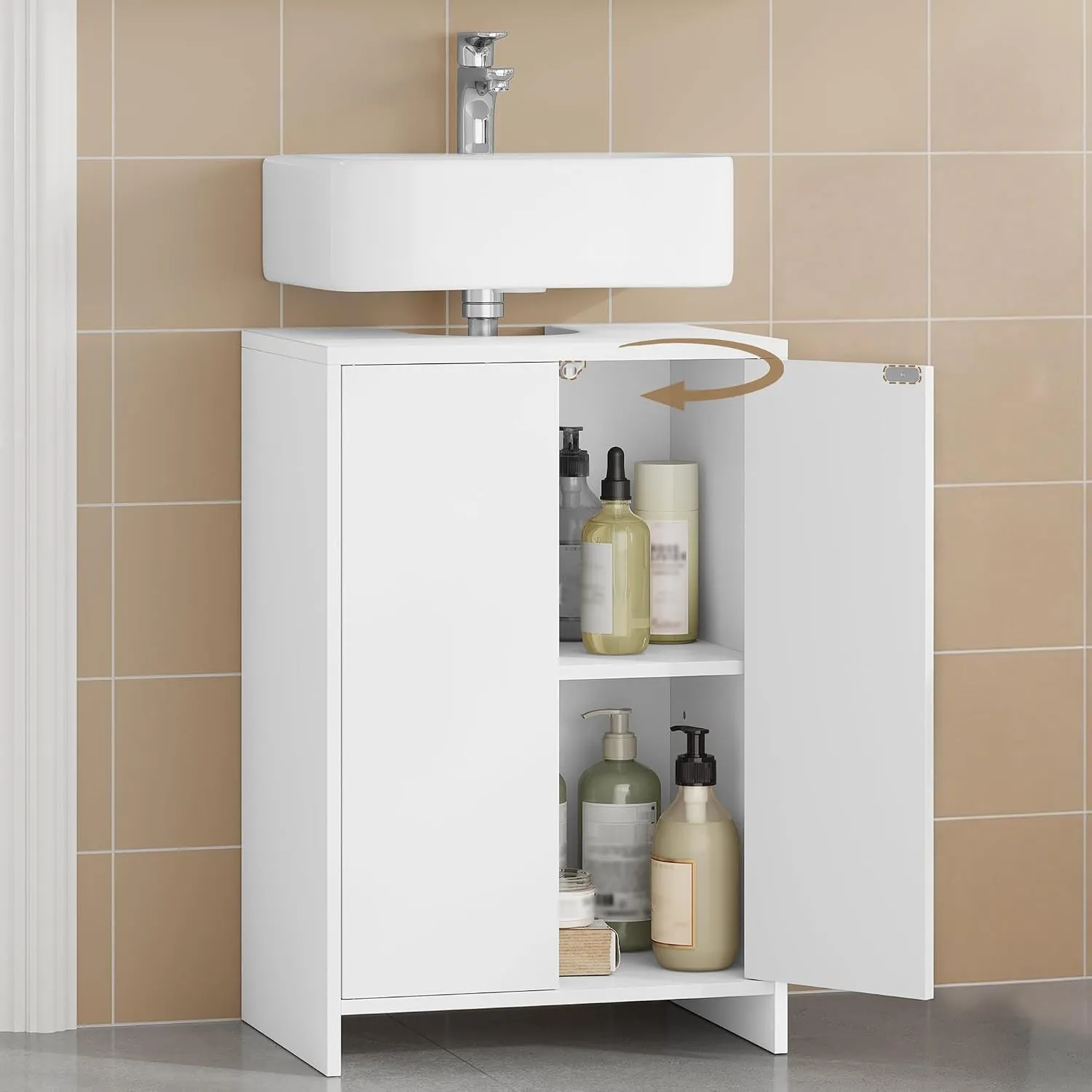 Hzuaneri Waschbeckenunterschrank, Unterschrank, Badezimmerschrank, Weiß