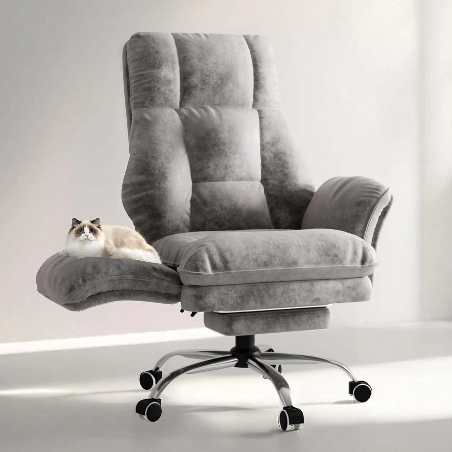 HOMRELEXA Bürostuhl mit Fußstütze, 135° für Home Office, Tech Stoff Grau