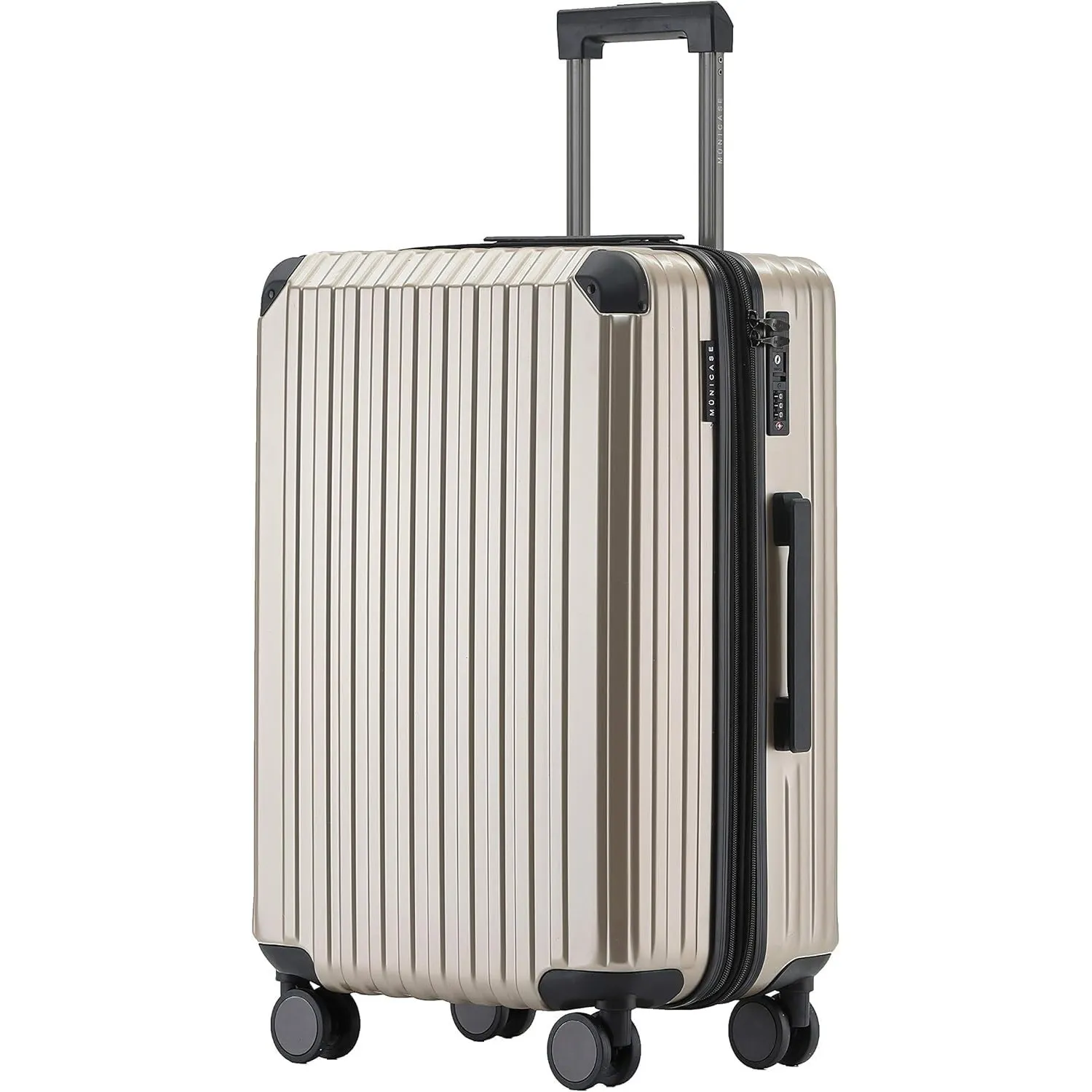 Münicase Reisekoffer L 66 cm, TSA, Hartschalenkoffer, Champagner | Dehnfalte, Innenfächer, Kreuzgurt, Schutzecken, 360°…