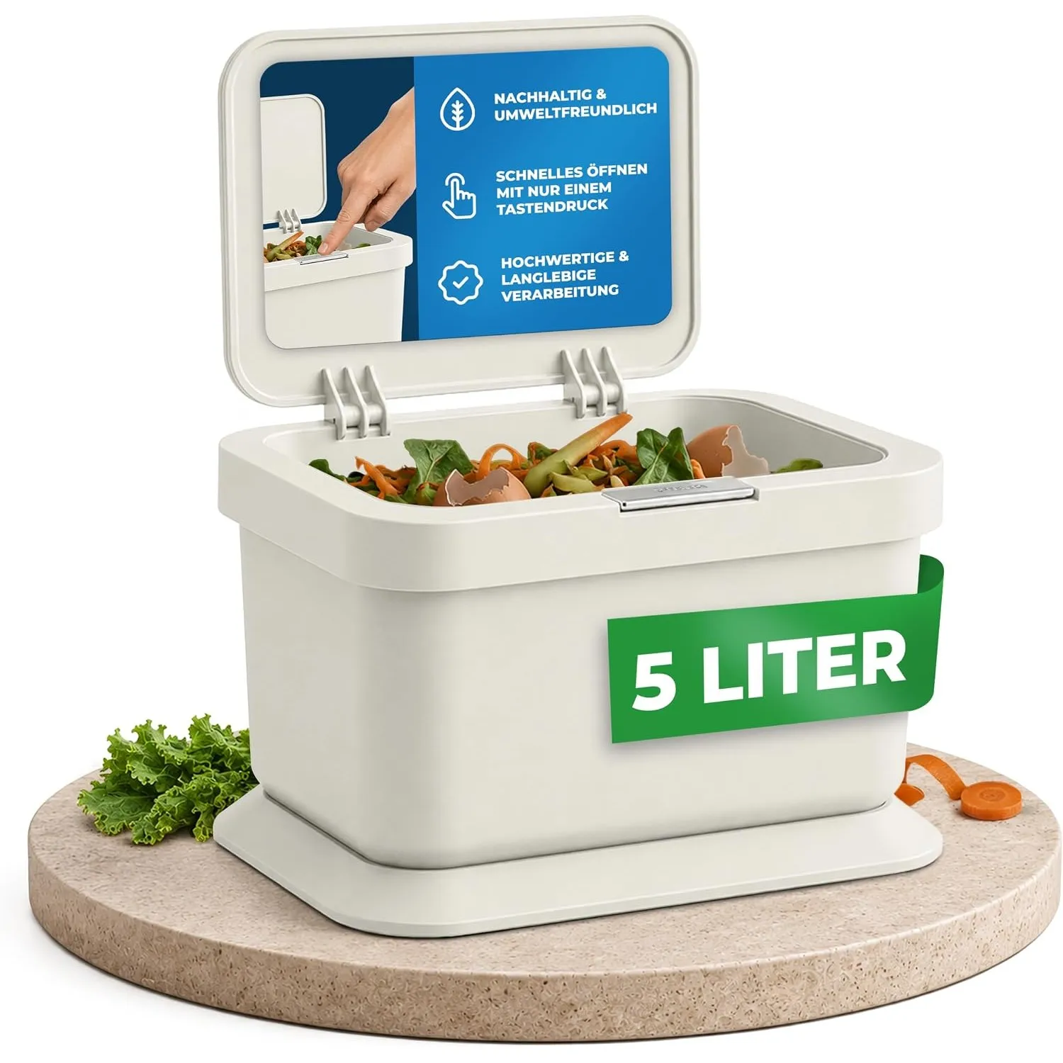 YourCasa Biomülleimer Küche 5L - geruchsdichter Bio Mülleimer mit Deckel & Knopfdruck-Mechanismus - Komposteimer & Bioa…