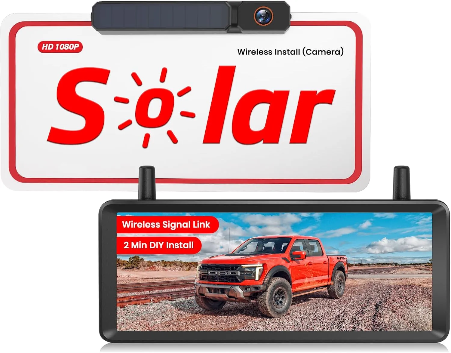 Solar Rückfahrkamera Kabellose : 2 Min Installation 7,2 Zoll 1080P HD Monitor Mit DVR Aufzeichnung Doppelantennen Stabi…