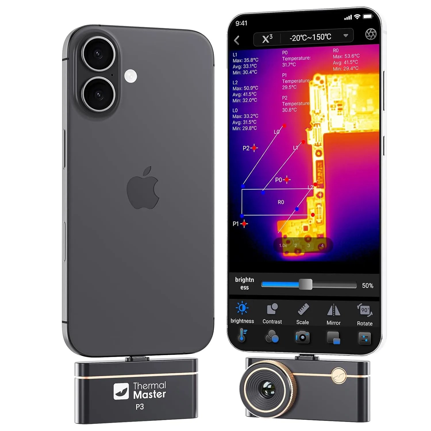 Wärmebildkamera P3 für iPhone und Android Infrarot Kamera Einstellbares Objektiv Super IR Auflösung 512x384, -20℃-600℃ …