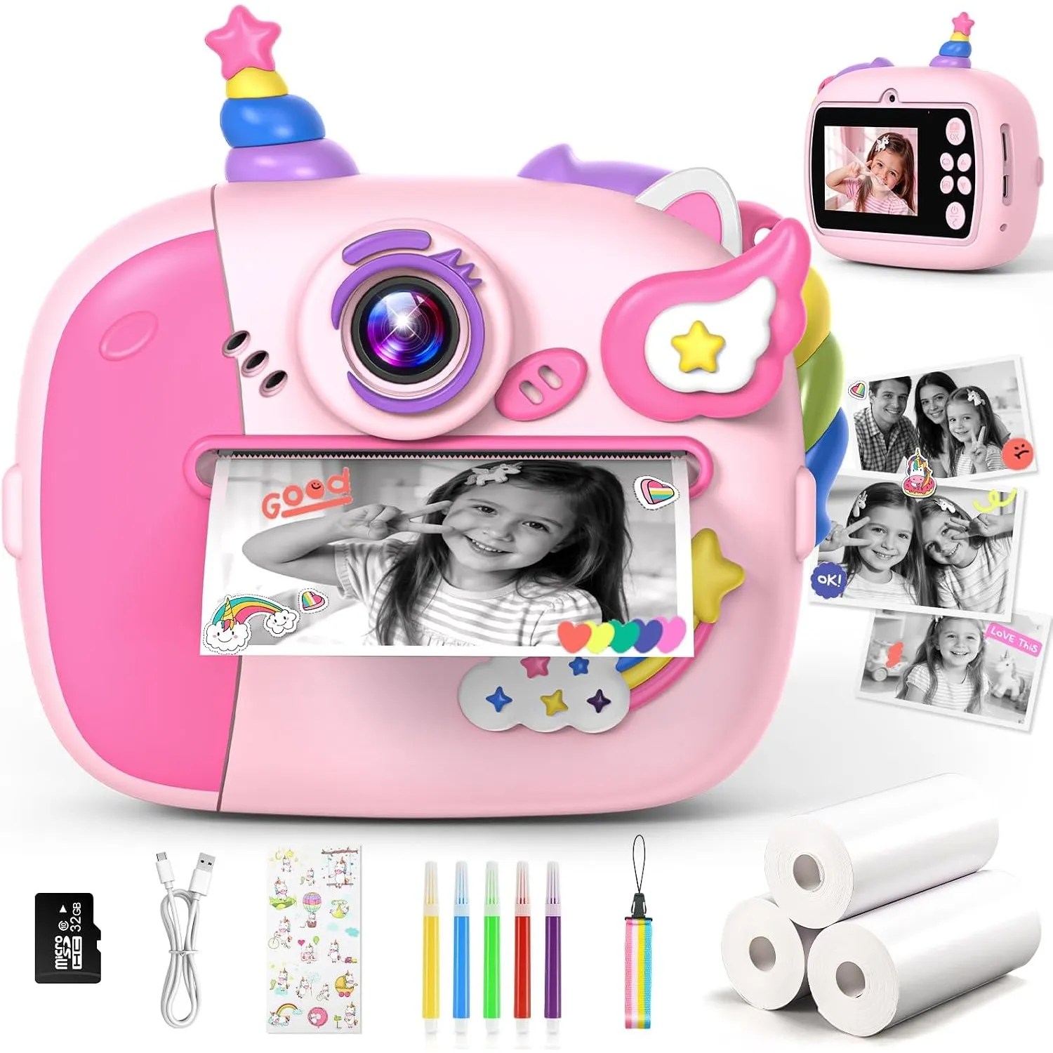 Wootoyz Sofortbildkamera, Einhorn Geschenk für Mädchen Kinderkamera Mädchen 4 5 6 7 8 Jahre Spielzeug ab 3-12 Jahr Einh…