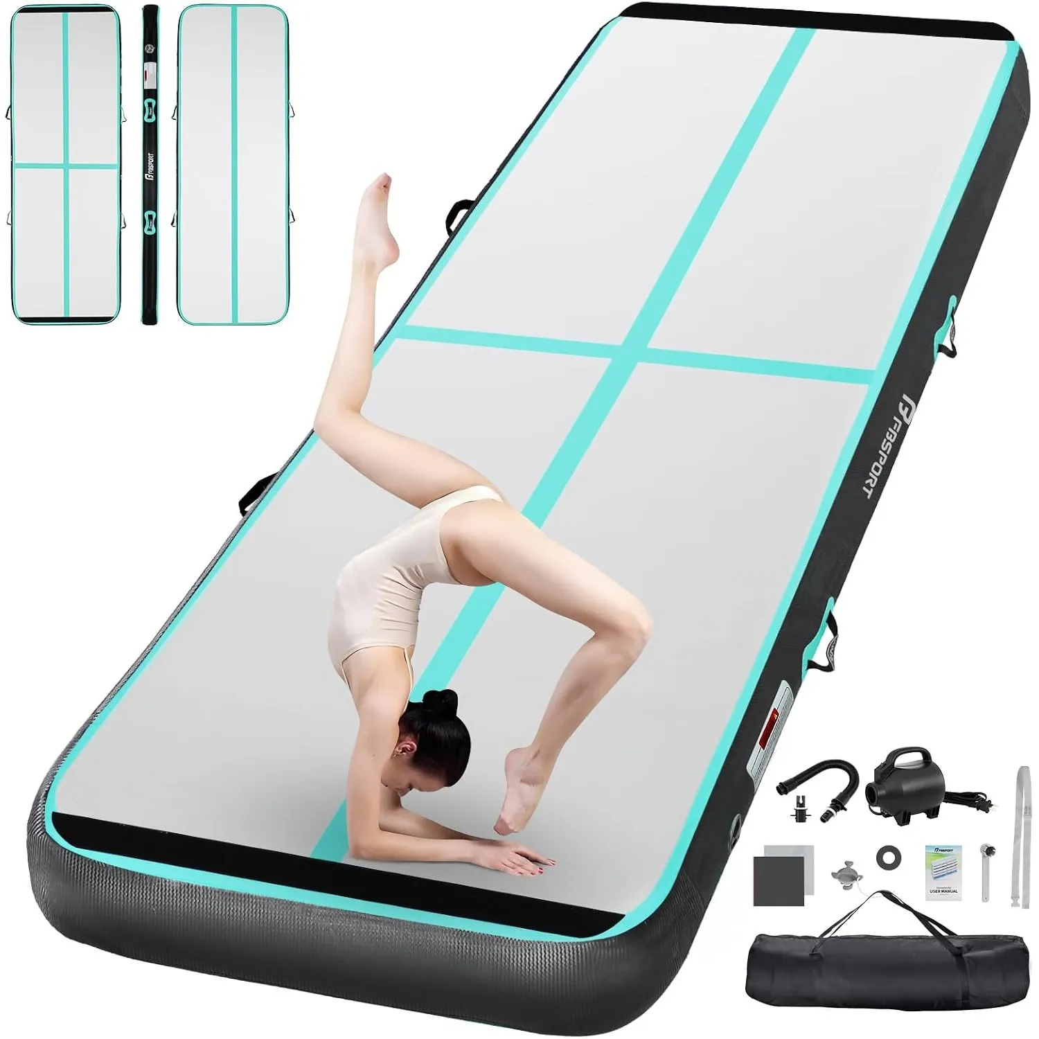 FBSPORT Airtrack Matte,10/20cm Hoch Verdicken 2/3/4/5/6 M Tumbling Matte,Gymnastikmatte mit Luftpumpe,Trainingsmatte mi…