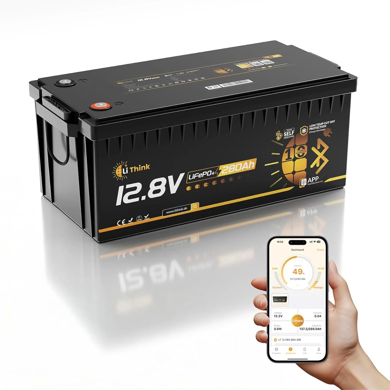 LiFePO4 12V 280Ah Pro Batterie mit EVE-Zellen LF280K-V3, Lithium Batterie mit Bluetooth, 200A BMS, LTP und Selbstwärmen…