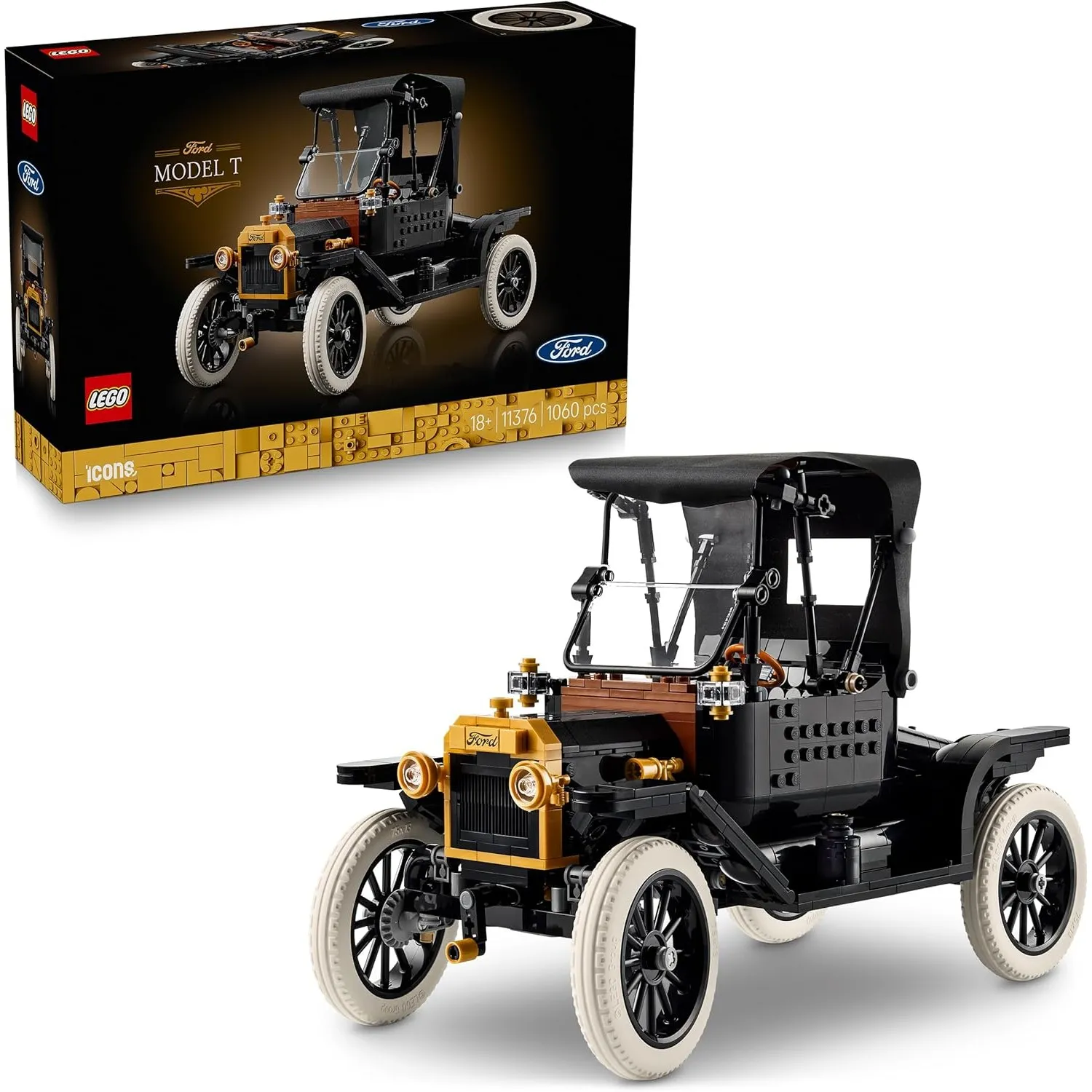 LEGO Icons Ford Model T - Retro Auto Modellbau für Erwachsene - Sammler Ausstellungsset mit Stofffaltdach, hohen Rädern…