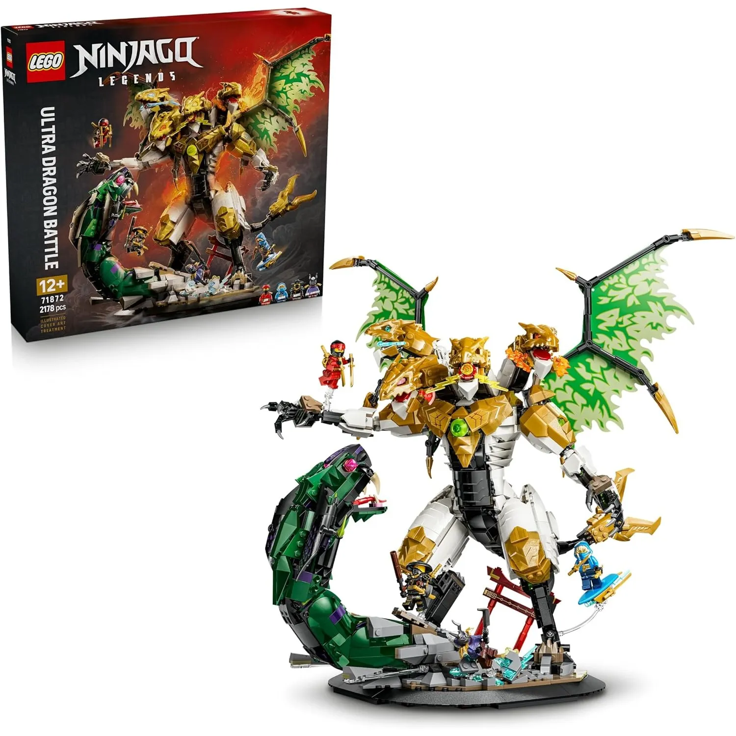 LEGO NINJAGO Duell mit dem Ultradrachen - Spielzeug mit 4-köpfiger Actionfigur, Schlange & 4 Minifiguren mit Katanas - …