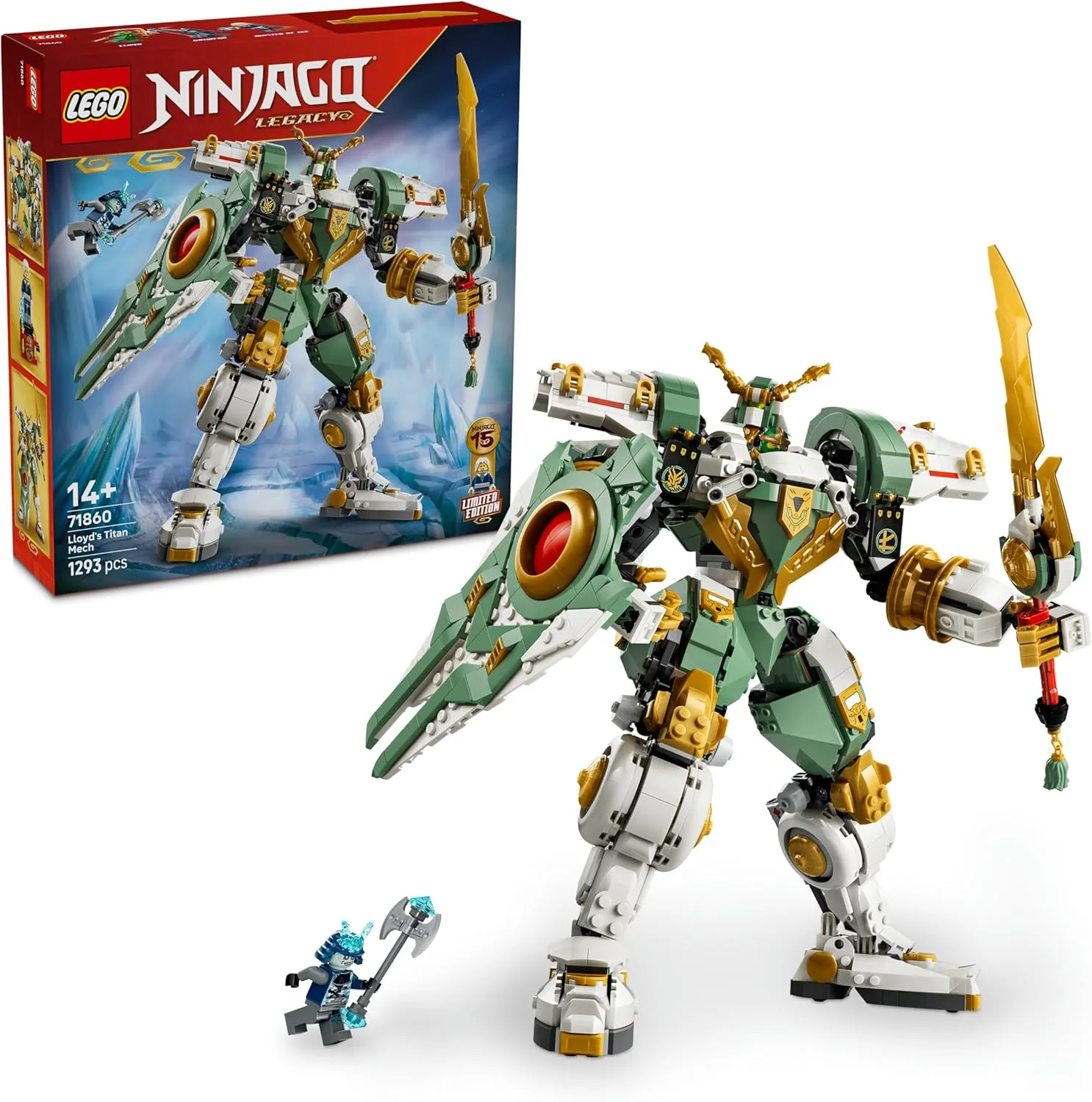 LEGO NINJAGO 15-jähriges Jubiläum: Lloyds Titan-Mech - Ninja Action Spielzeug mit sammelbarer Minifigur, Schild und Sch…