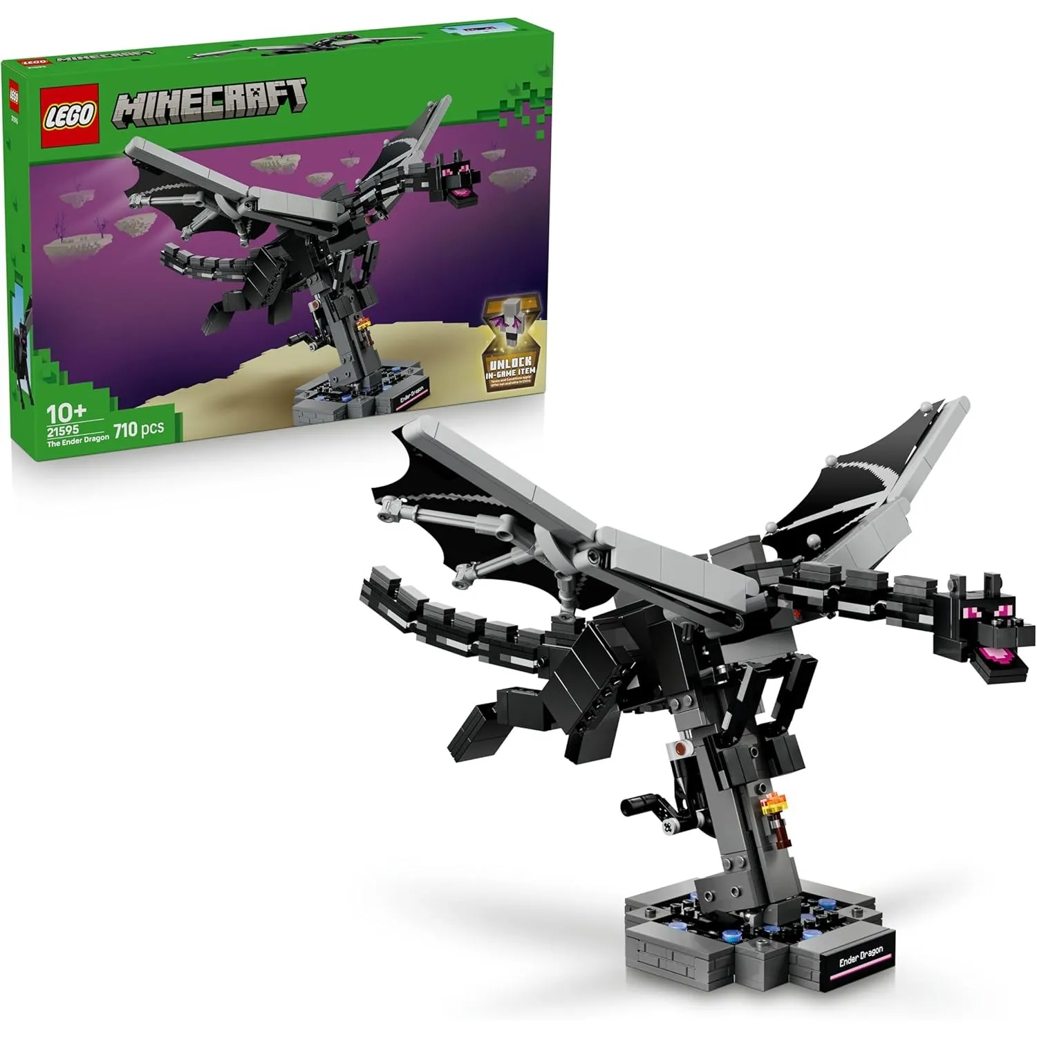 LEGO Minecraft Der Enderdrache - Interaktives Spielzeug mit schlagenden Flügeln und Exit Portal-Ständer als Zimmerdeko …