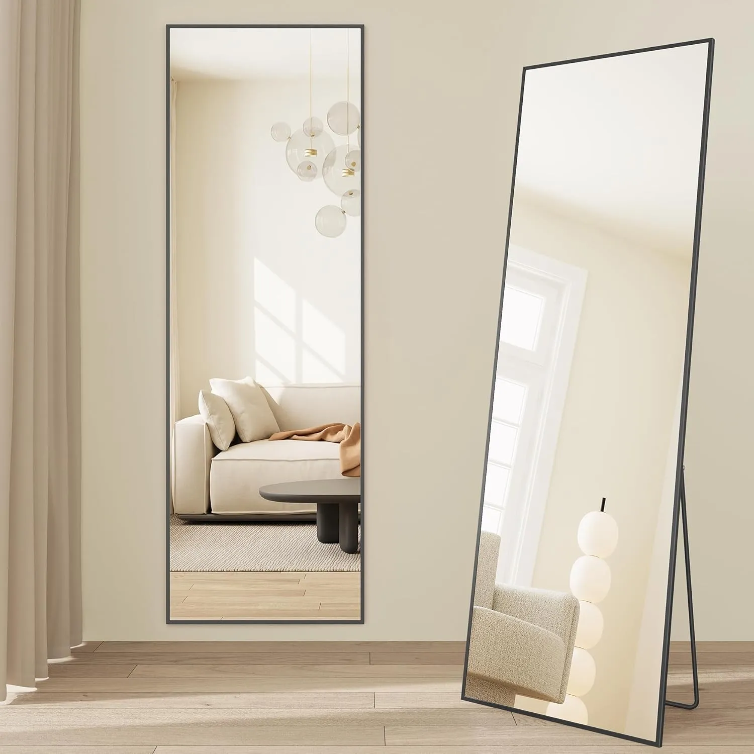 SONGMICS Ganzkörperspiegel, 160 x 50 cm, rechteckiger Standspiegel, Rahmen aus Aluminiumlegierung, Hartglas, quadratisc…