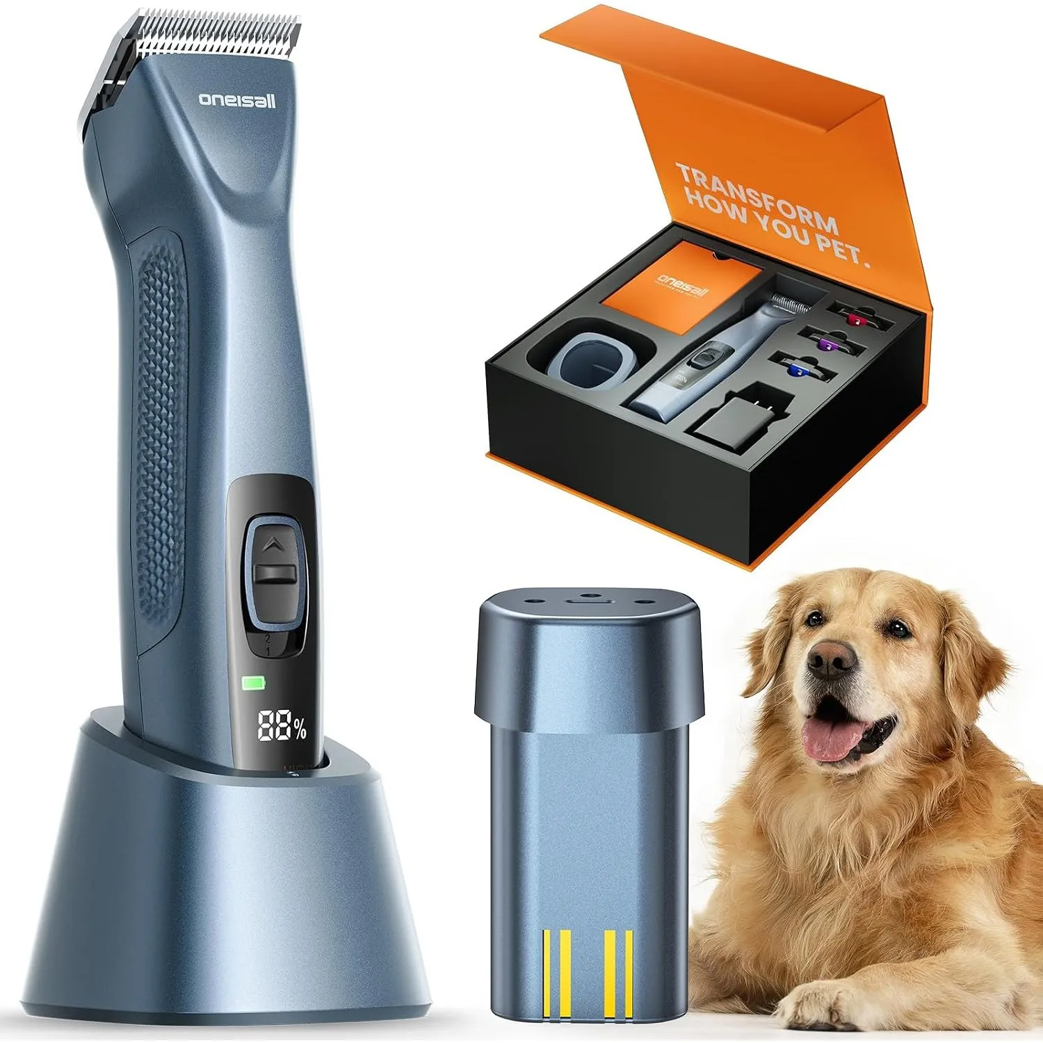 Oneisall Hundeschermaschine profi 2 Akkus, 2-Gang Schermaschine Hund Katze, Hundetrimmer Leise für Dickes, Langes und L…