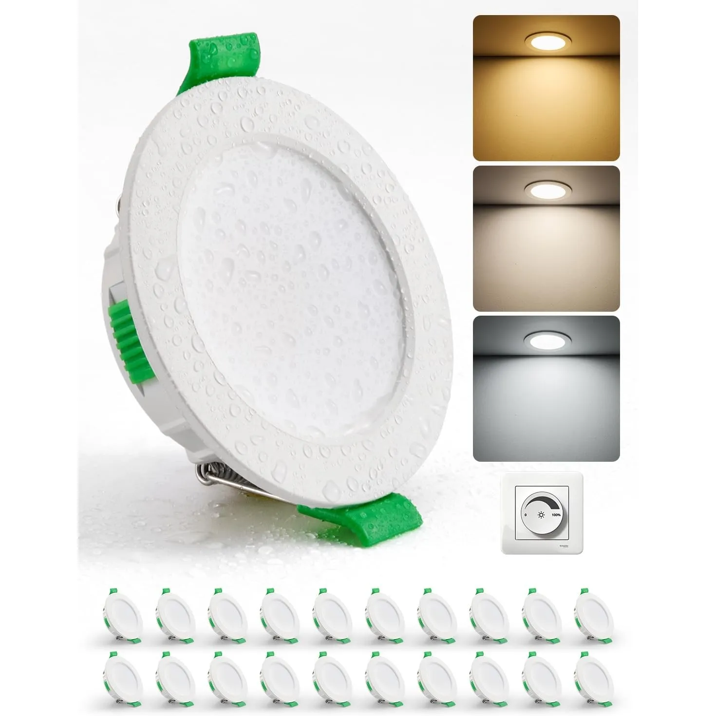 HOMEOW 20er Set LED Einbaustrahler 230V Dimmbar 4W, 55mm – 68mm Lochmaß
