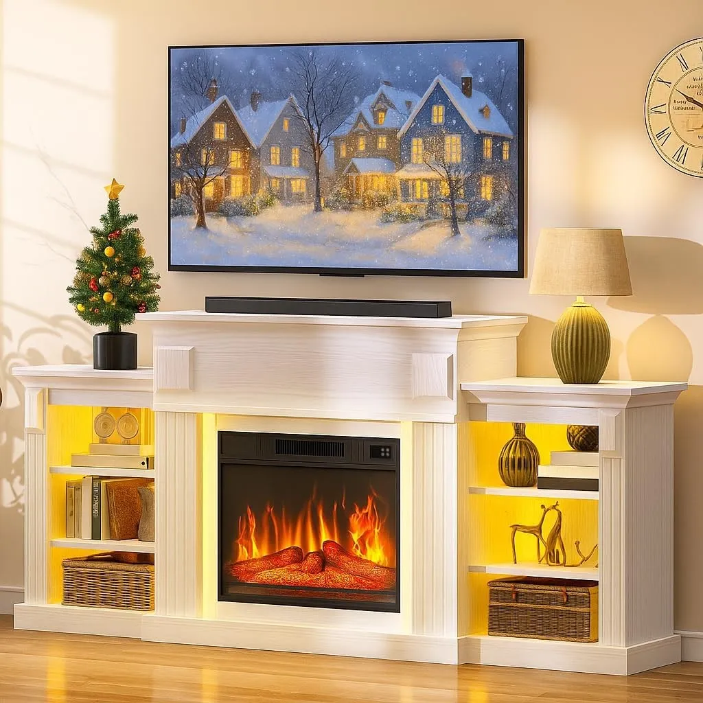 YITAHOME 72" Elektrokamin mit Kaminsims und Schränken,TV Schrank mit LED Kamin Elektrisch für Fernseher bis zu 50 Zoll,…