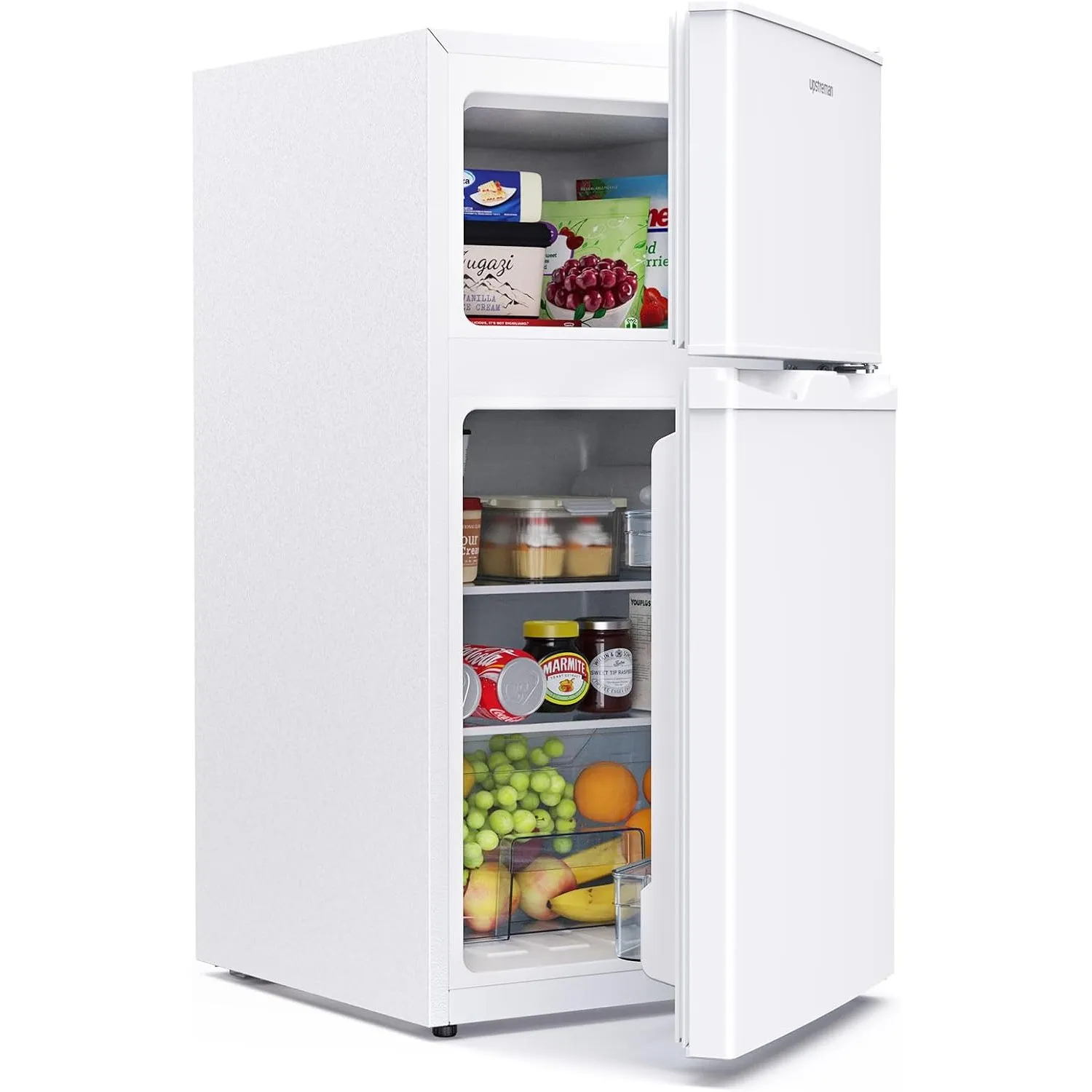 Upstreman 84L Kühl Gefrierkombination, Kühlschrank mit Gefrierfach oben, 39dB Leise und LED Beleuchtung，Kleiner Kühlsch…
