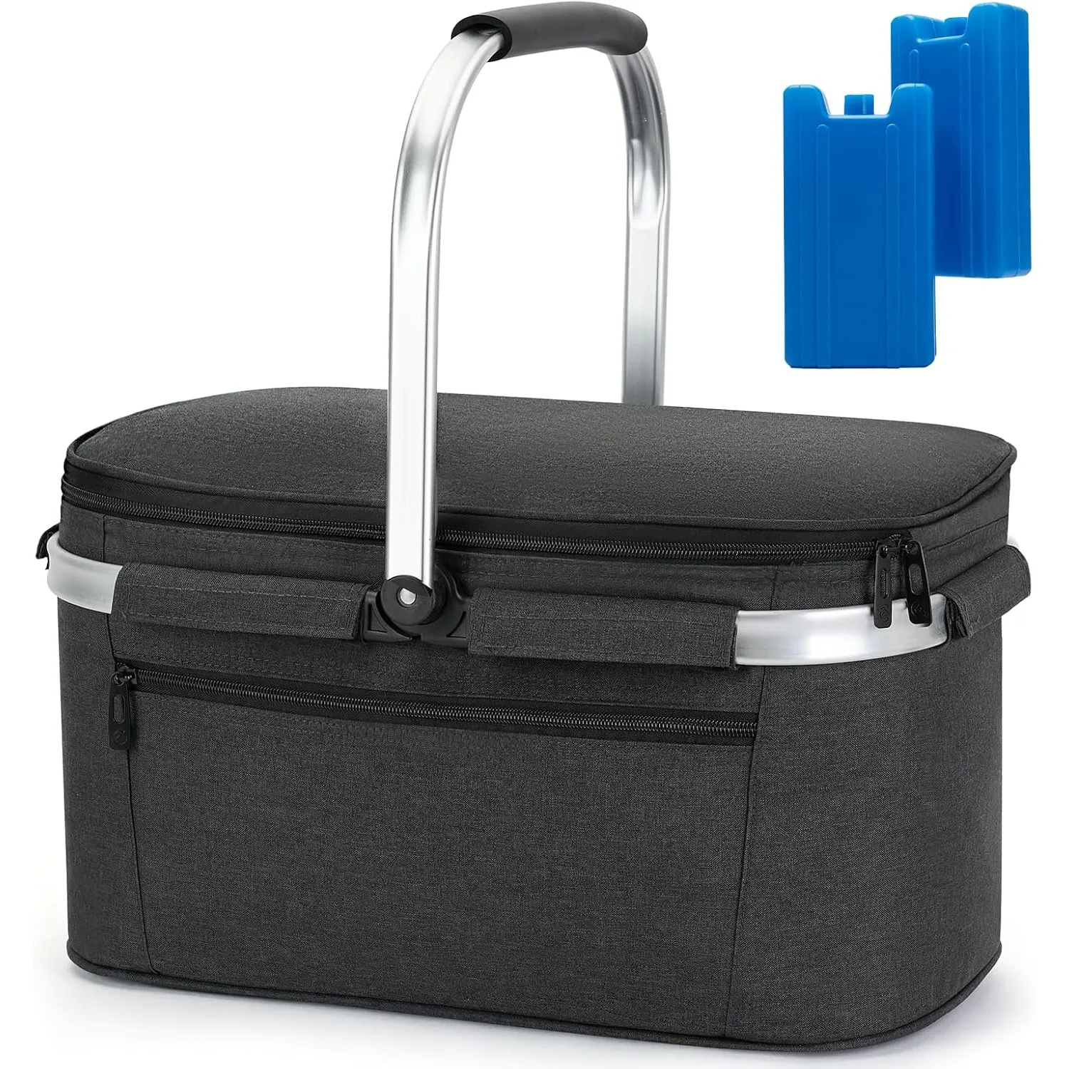 ALLCAMP Groß Faltbar Isoliert Kühltasche - Einkaufskorb Thermo Mit Deckel, Abnehmbarer Picknickkorb 2 Personen, Alumini…