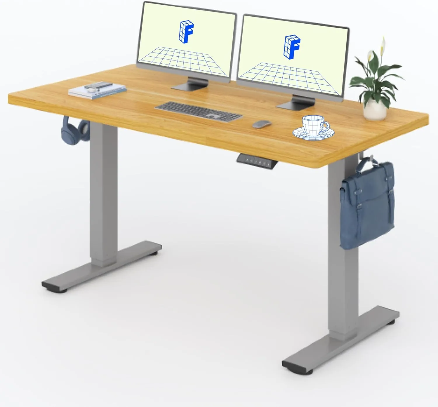FLEXISPOT Höhenverstellbarer Schreibtisch 140×80cm, mit Haken und 25mm EINTEILIGER Tischplatte, ergonomischer Schreibti…