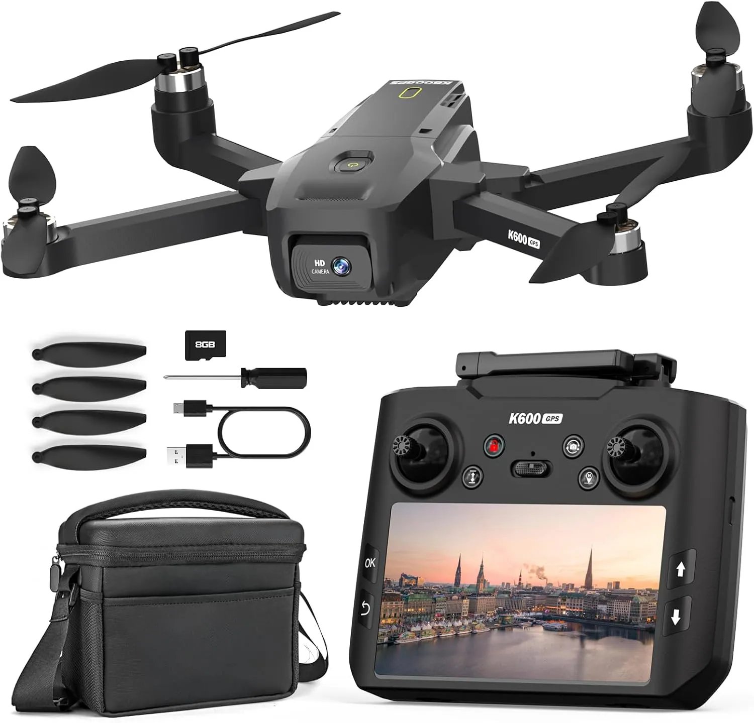 K600GPS Drone with 1080P Ice Camera, 4.5 Inch FPV Screen, Automatic Return, Brushless Motor, RC Quadcopter for Adults, …