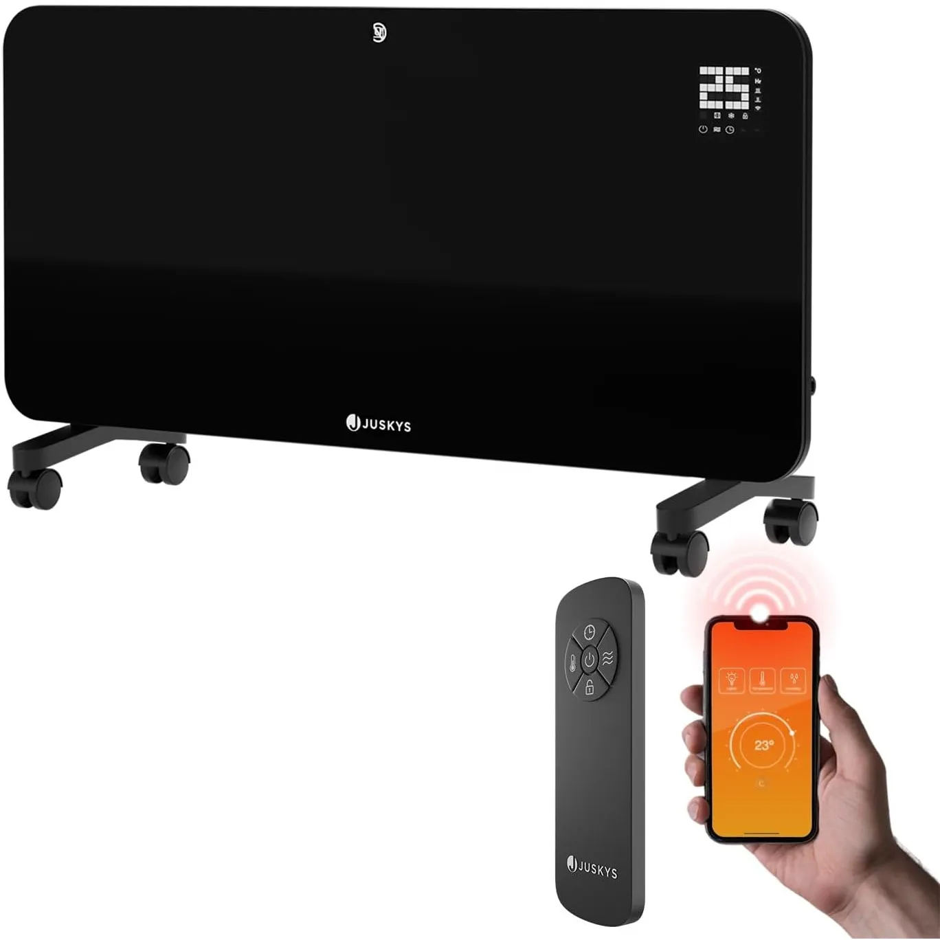 Juskys Glasheizung 2000W Glaskonvektor, Elektroheizung, App-Steuerung, LED-Display, Timer, Wand- & Standgerät mit Fernb…