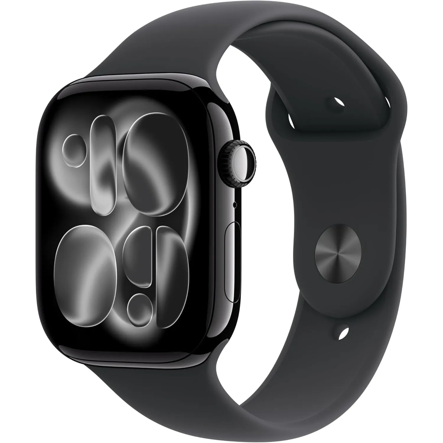 Apple Watch Series 11 GPS 46 mm Smartwatch mit Aluminiumgehäuse in Diamantschwarz und Sportarmband in Schwarz (S/M). Sc…
