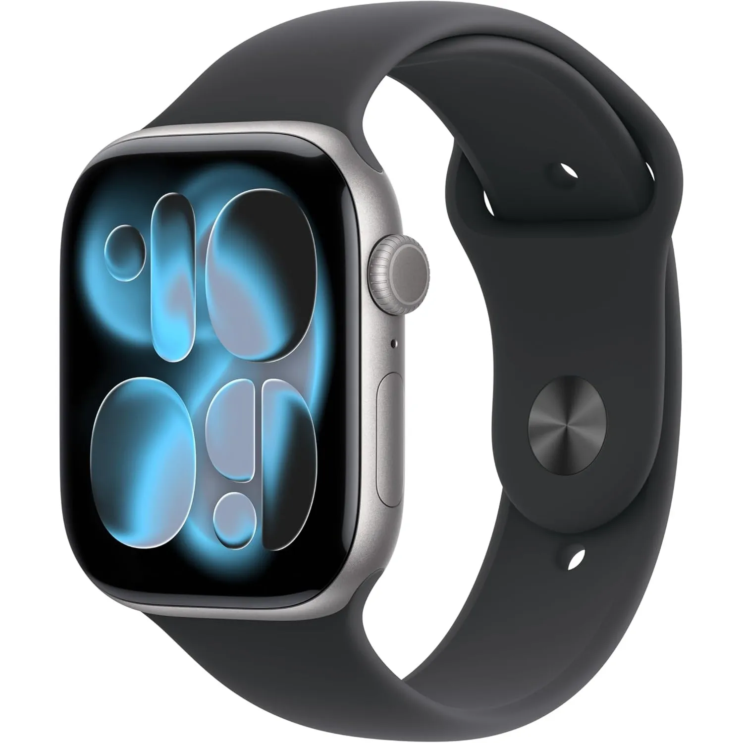 Apple Watch Series 11 GPS 46 mm Smartwatch mit Aluminiumgehäuse in Space Grau und Sportarmband in Schwarz (M/L). Schlaf…
