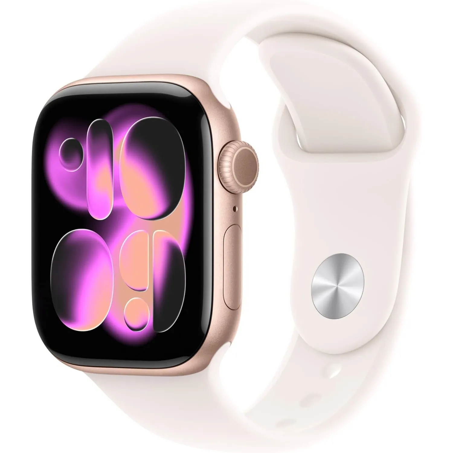 Apple Watch Series 11 GPS 42 mm Smartwatch mit Aluminiumgehäuse in Roségold und Sportarmband in Blassrosa (S/M). Schlaf…