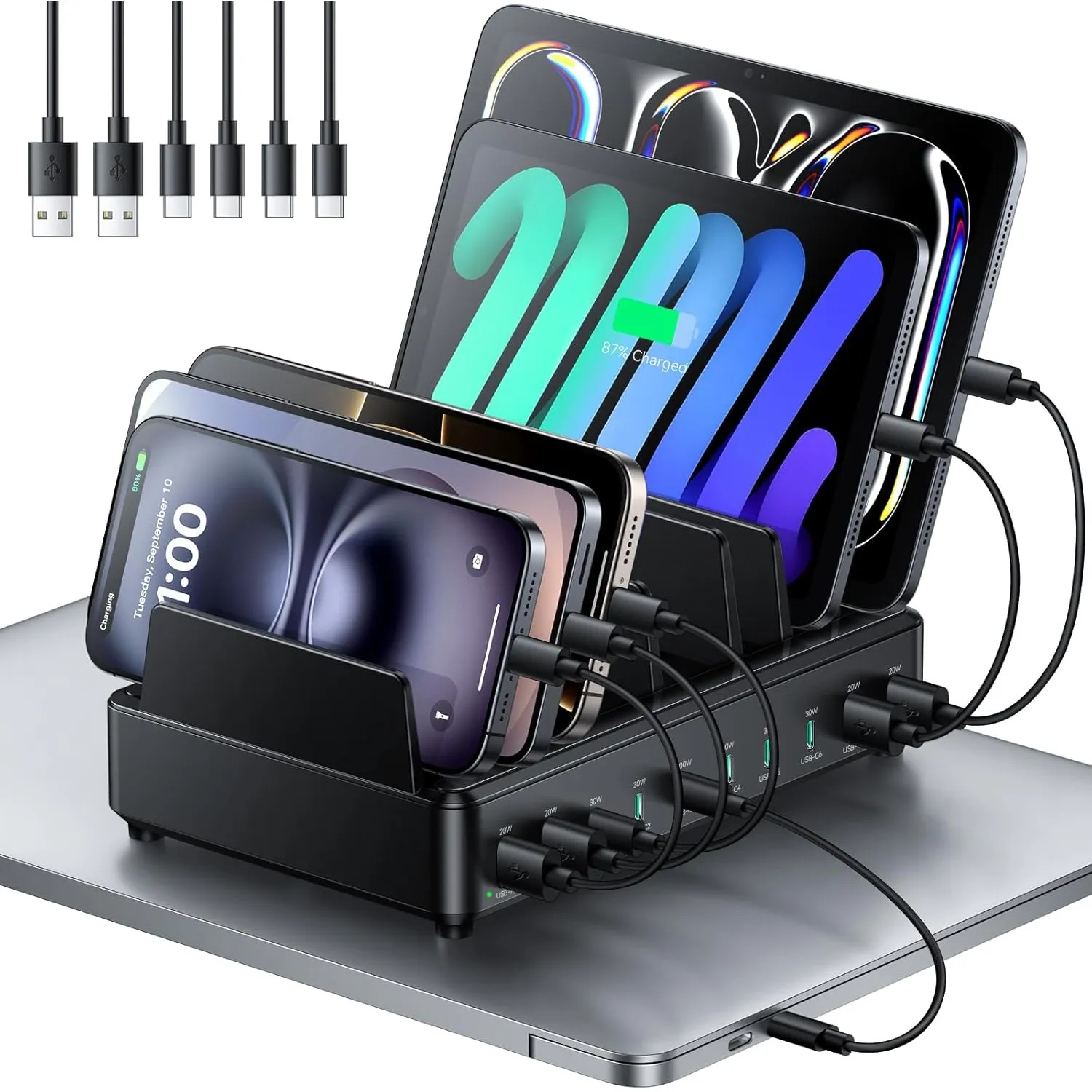 Rocoren 400W Ladestation Mehrere Geräte USB C Charging Station, GaN PD100W 10 Anschlüsse Familien Handy Ladestation Des…