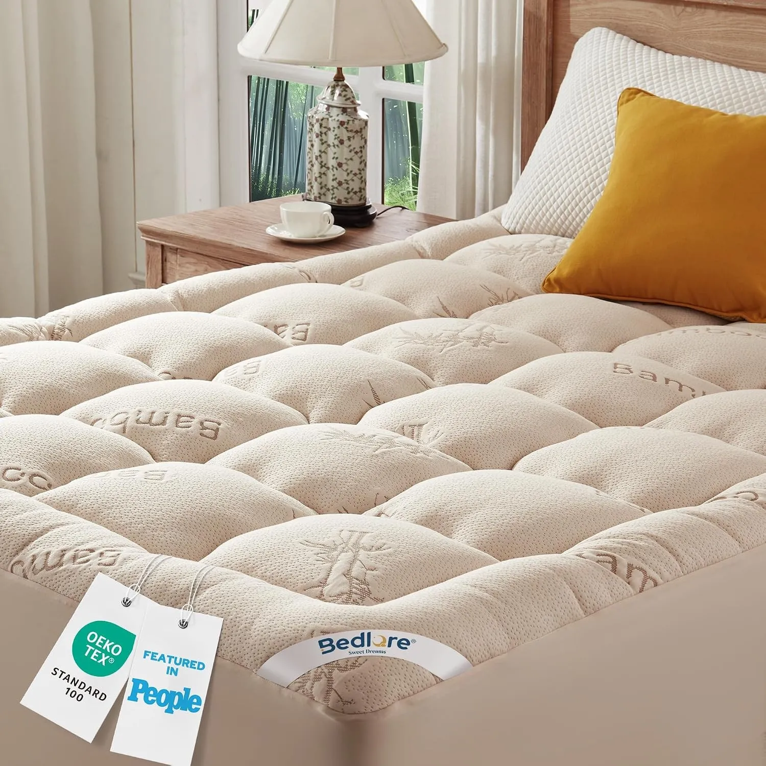 BEDLORE Matratzentopper 140x200cm, Atmungsaktives Bambus-Viskose(Beige)