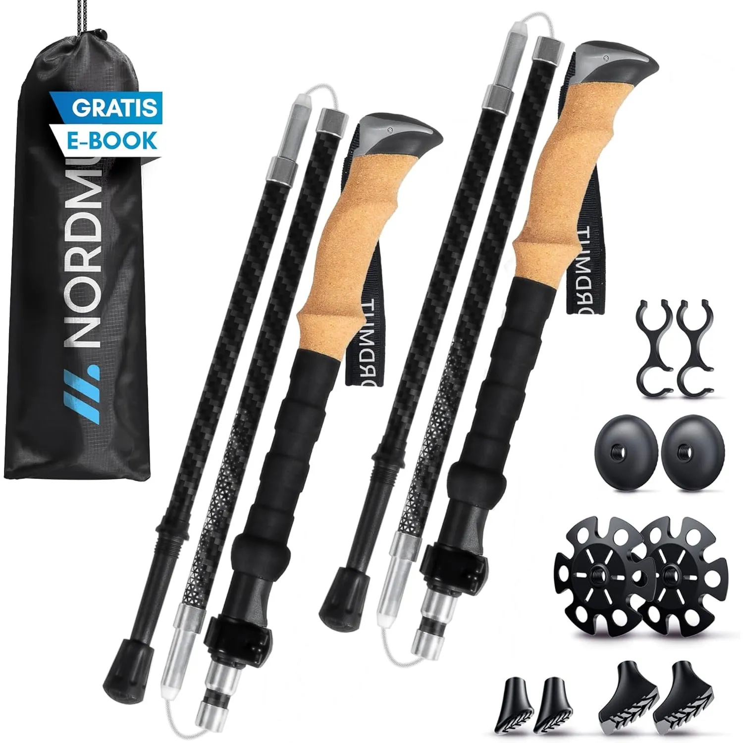 NORDMUT® Wanderstöcke faltbar aus ultraleichten Aluminium oder Carbon - ab 1,50m oder 1,65m - stabile Faltbare Wanderst…